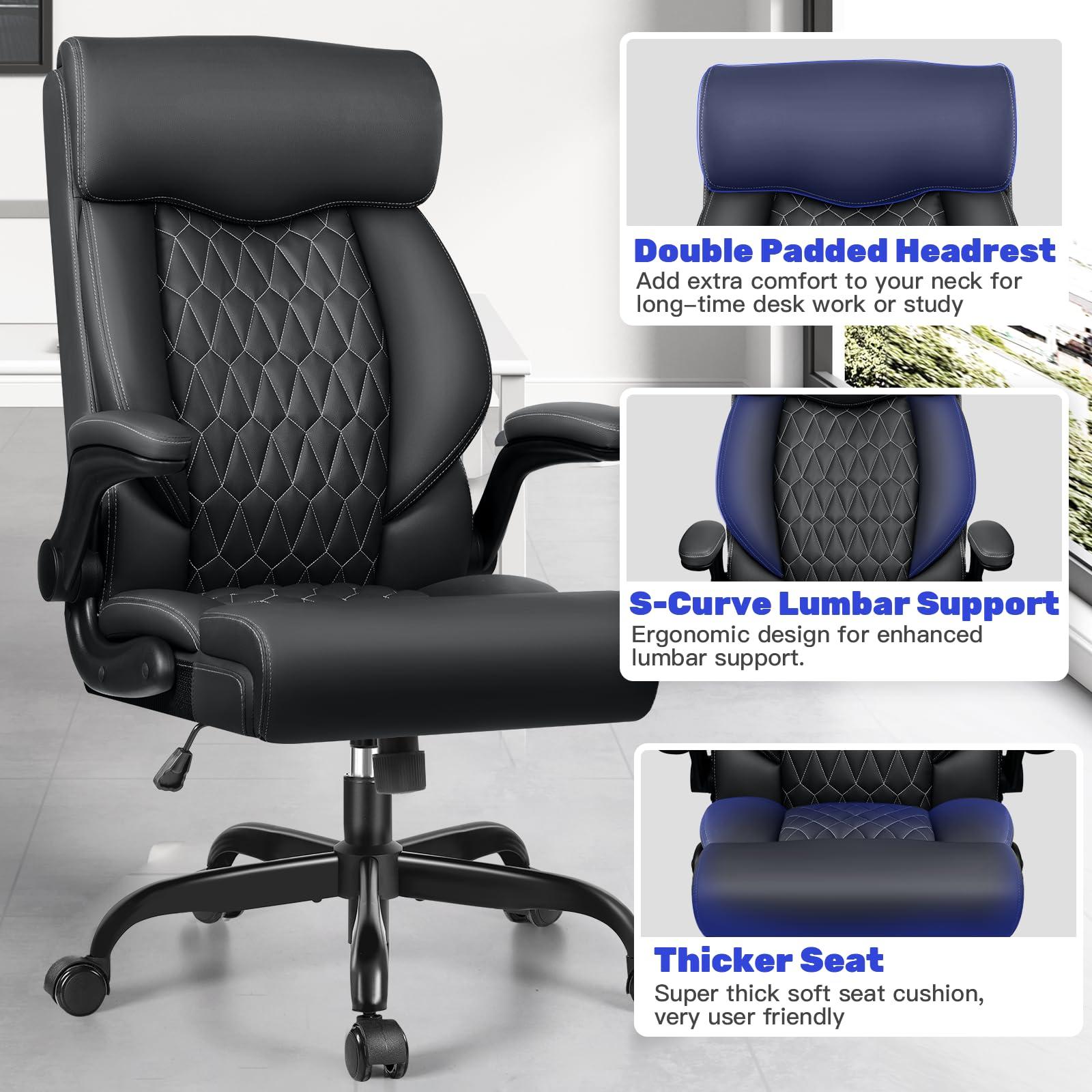 BestGlory High Back Executive Office Chair - Ergonomic Computer Desk With Rocking Function, Leather Managerial With Adjustable Flip-Up Armrests and Lumbar Support - Image 7