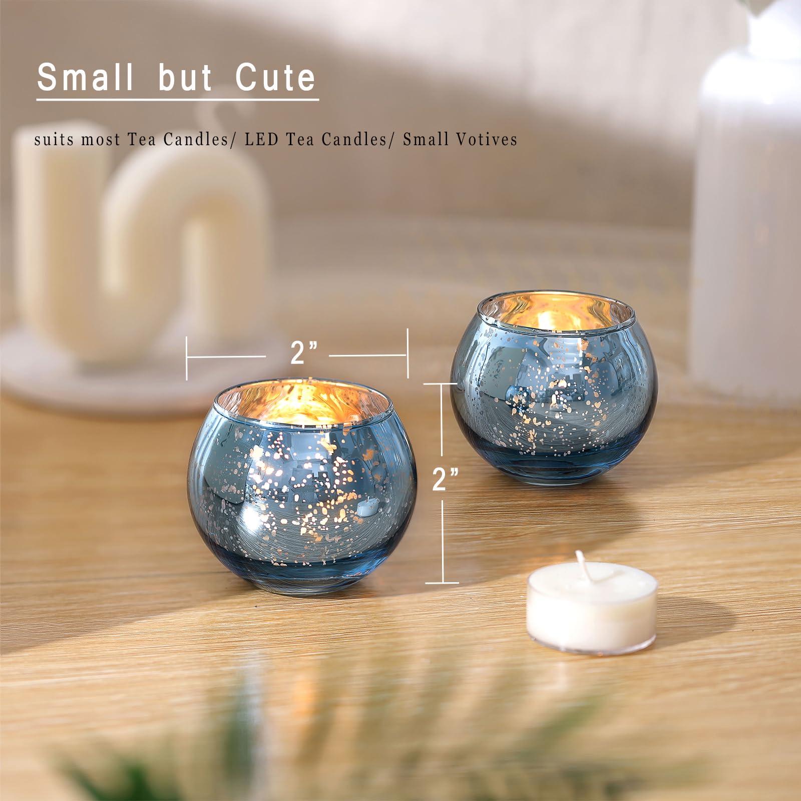 LAMORGIFT 36 Pcs Blue Votive Candle Holders - Mercury Glass Tealight Holders for Dusty Blue Wedding Decor, Centerpiece Table Decorations - Image 3