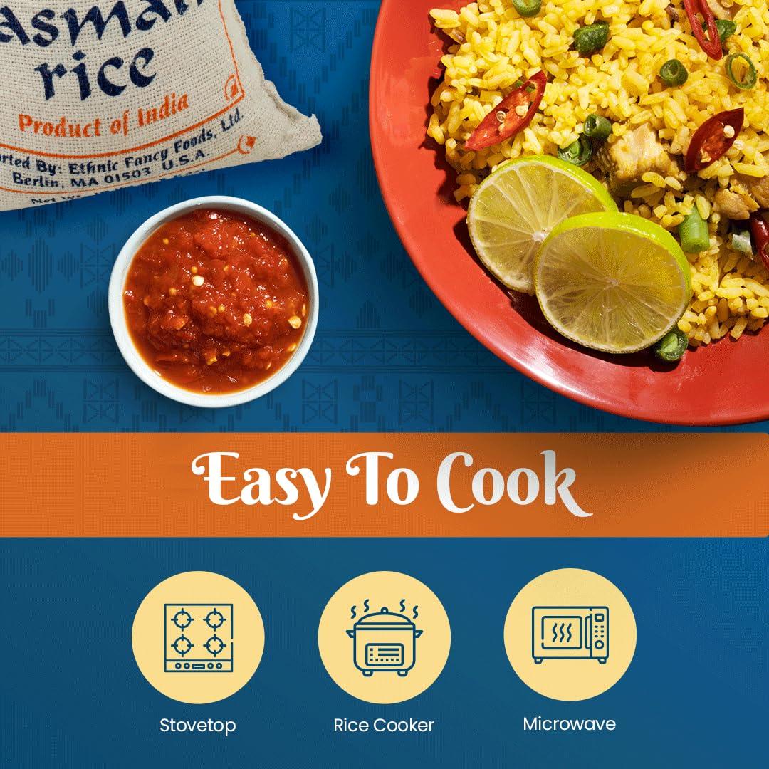 Bombay Market White Basmati Rice - Aromatic & Nutty Flavor Basmati Rice - Long Grain Rice Basmati (10 Pound Bag) - Image 5