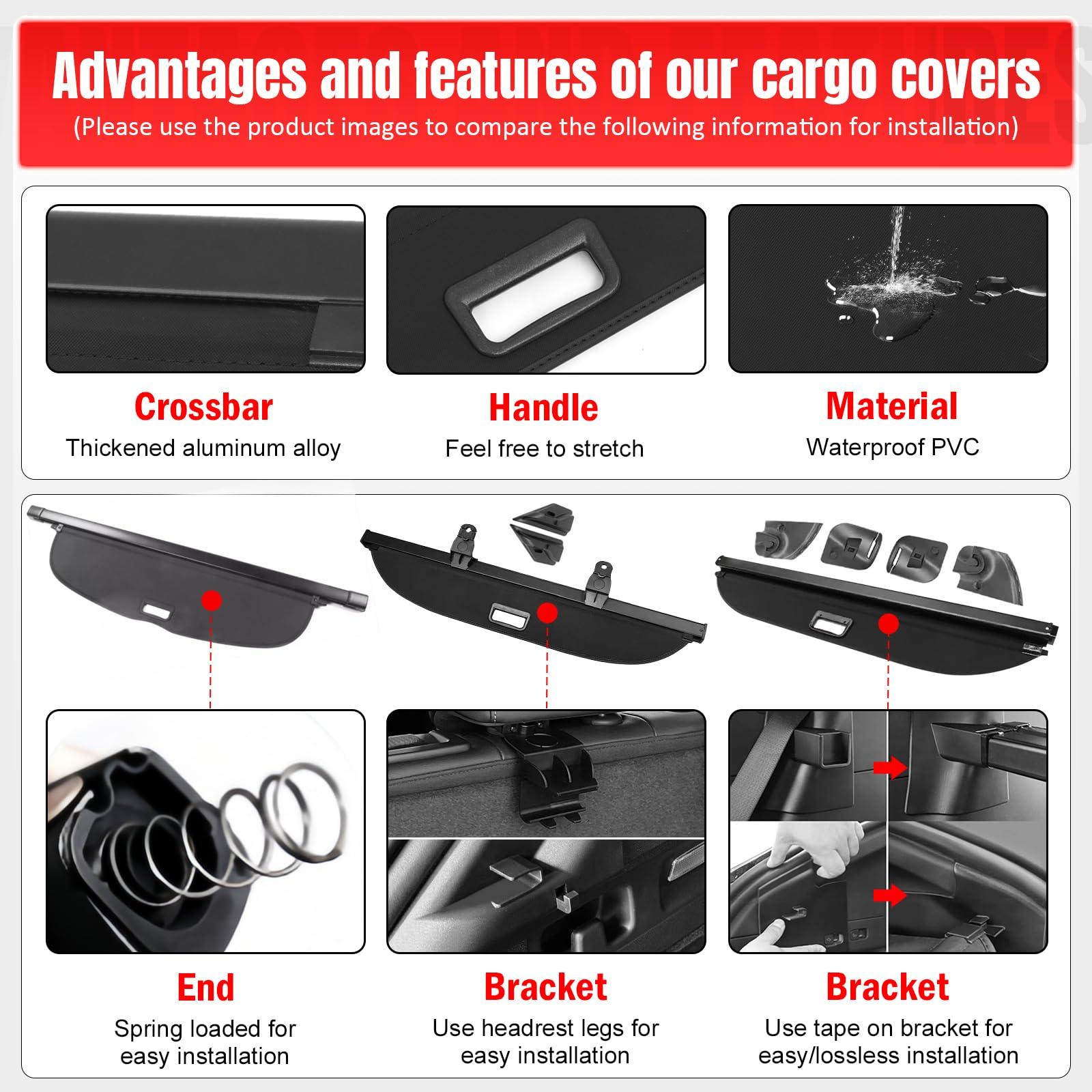IKON MOTORSPORTS, Rear Cargo Cover Compatible with 2020-2025 Ford Escape, Retractable Rear Trunk Security Cargo Cover Luggage Shade Black Canvas - Image 9