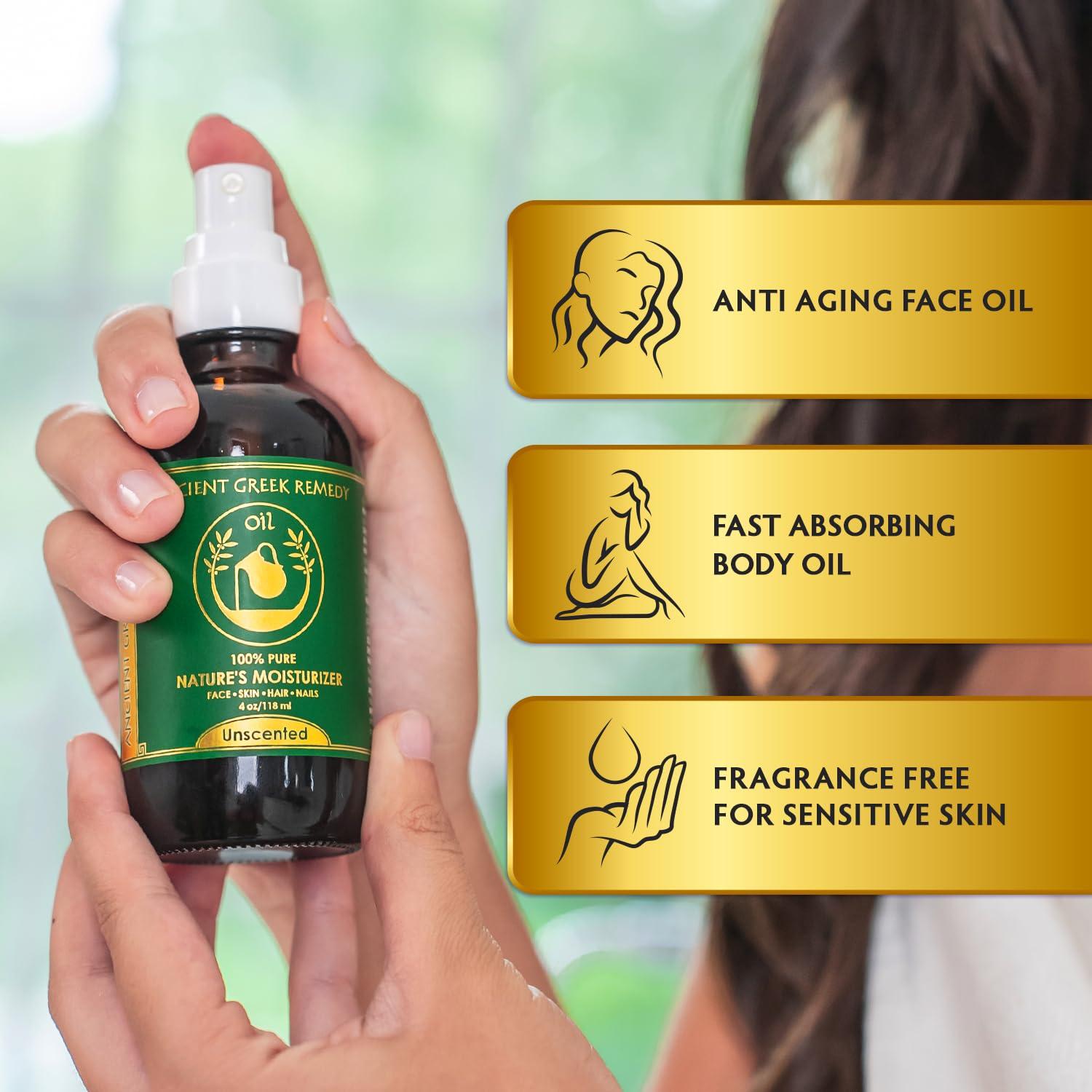 Ancient Greek Remedy - Hydrating Face Oil for Women - Anti-Aging Serum with Organic Jojoba, Rosehip, Sweet Almond, Olive, and Vitamin E - Fast Absorbing Body Oil for Dry Skin - Fragrance Free, 4 fl oz - Image 2