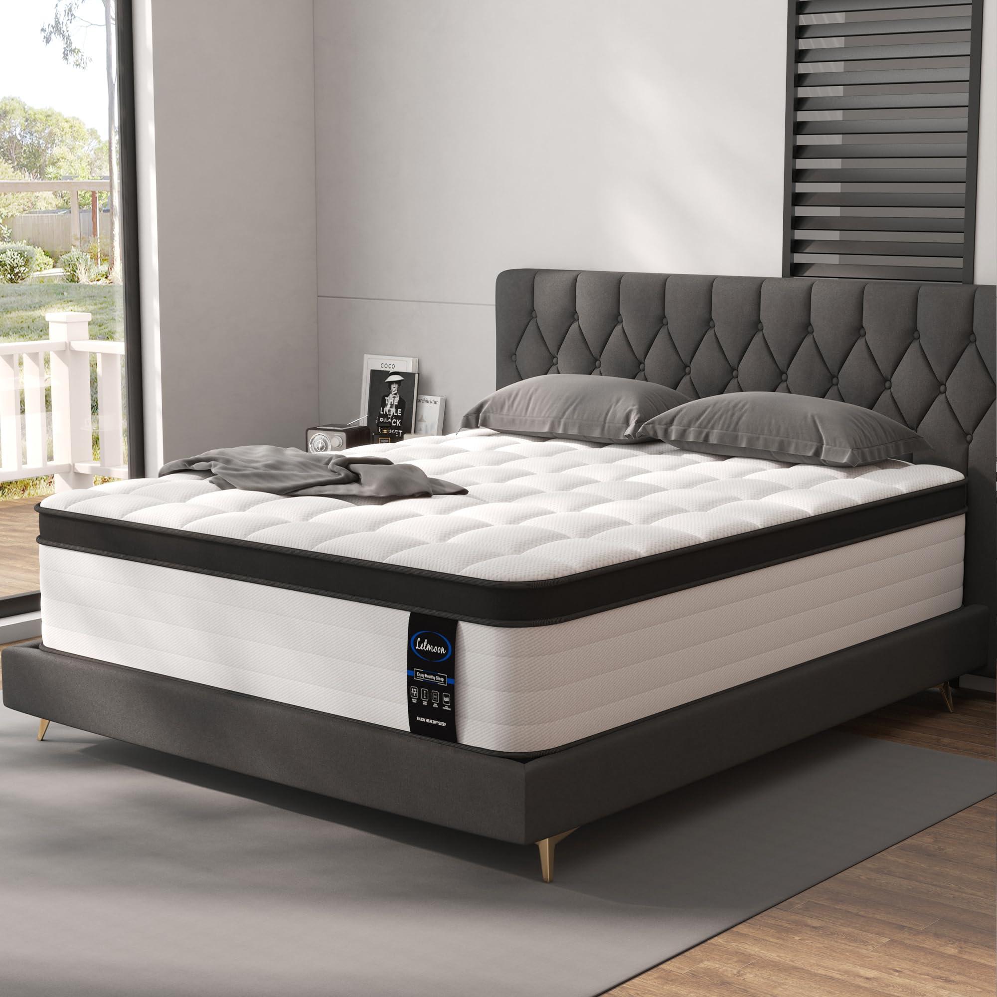 LETMOON King Mattress, 12 Inch Hybrid King Size Mattress, Medium Firm Memory Foam and Pocket Springs, 3 Coils Strong Edge Support, Pressure Relief, Bed in Box