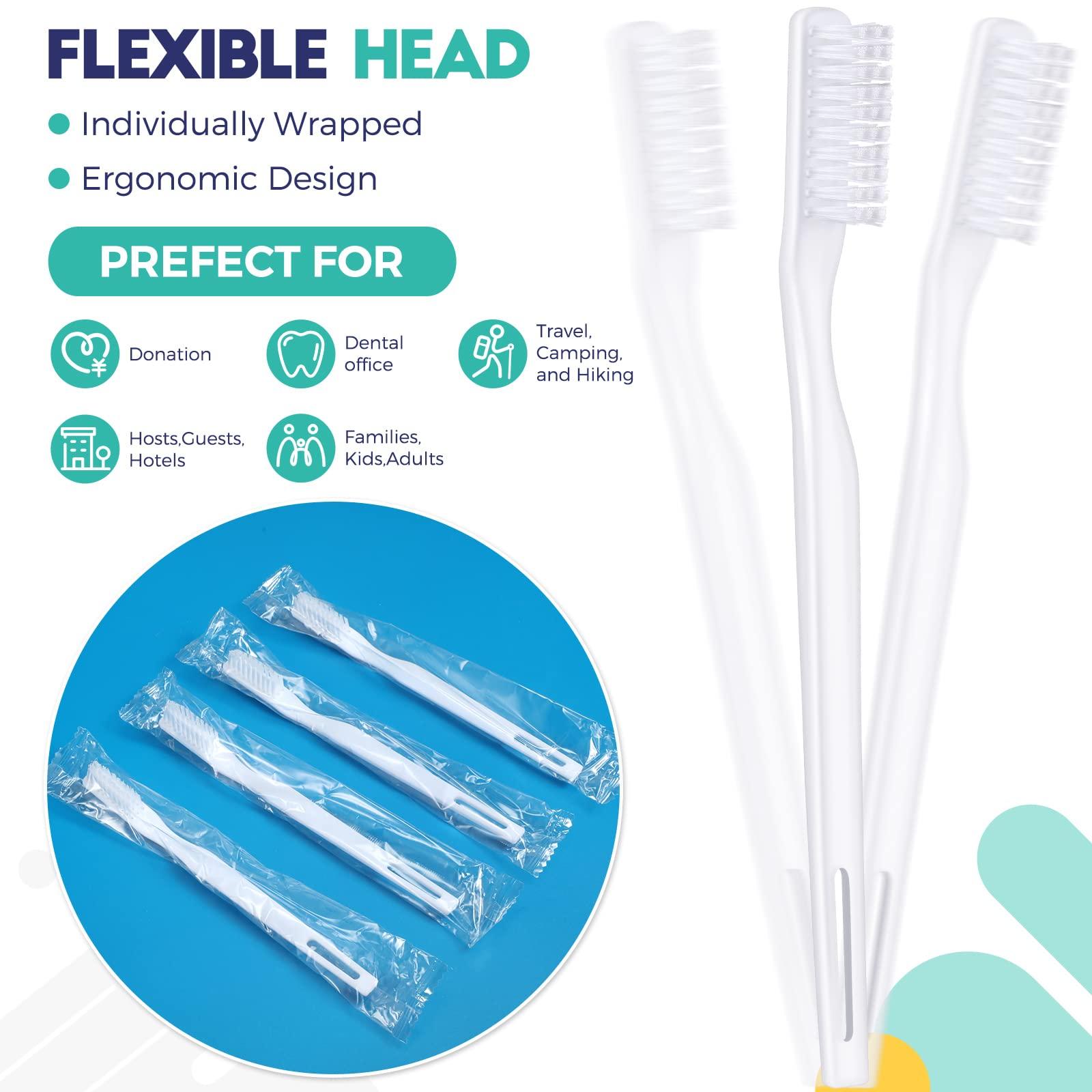 CHENGU 200 Pack Individually Wrapped Disposable Toothbrush Bulk Single Use Toothbrush with Soft Bristle for Women Men Adult Hotels Guest Travel Donation(White) - Image 4