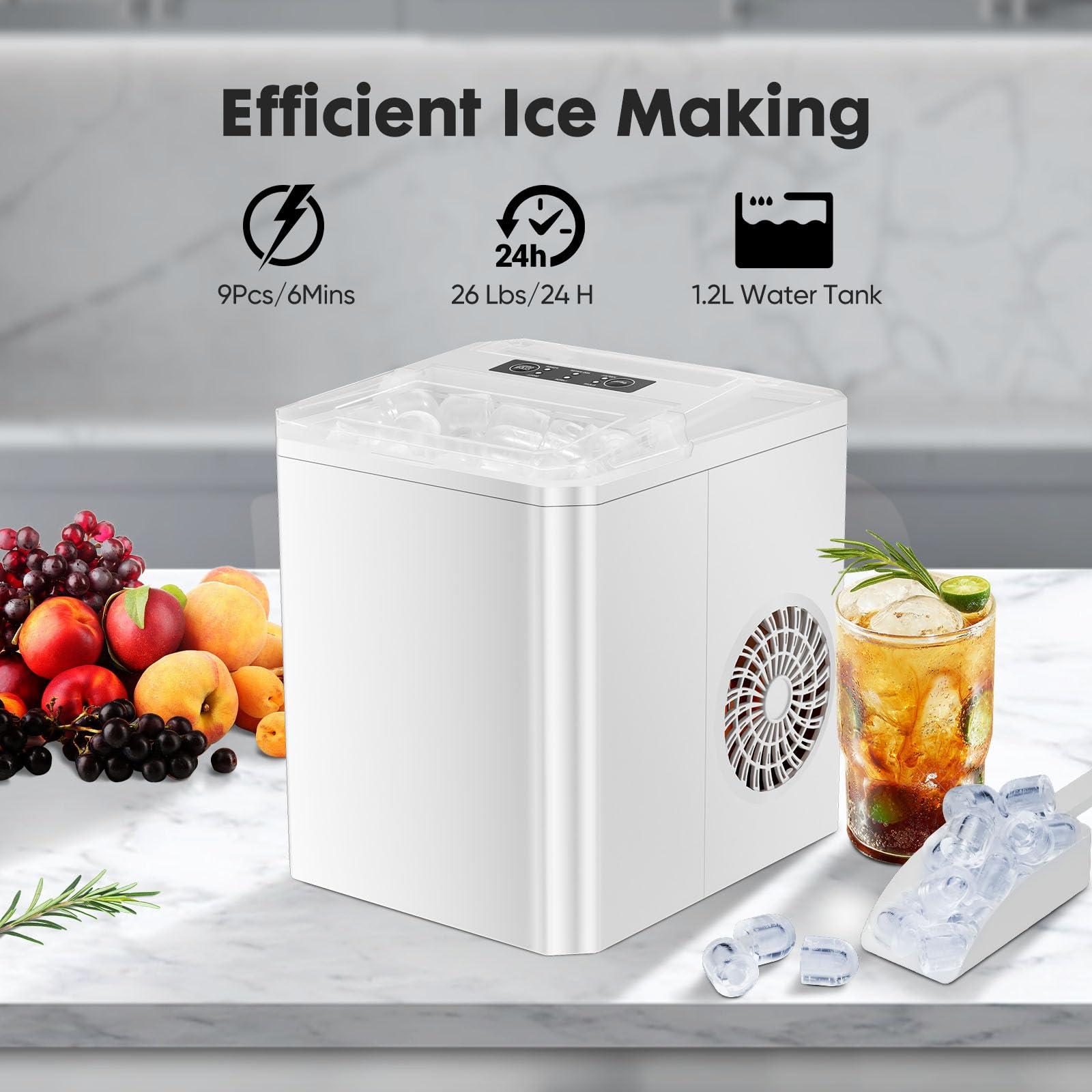 Sweetcrispy Countertop Ice Maker, Portable Ice Machine Self-Cleaning, 9 Cubes in 6 Mins, 26 lbs/24Hrs, 2 Sizes of Bullet Ice for Home Party Office - Image 7