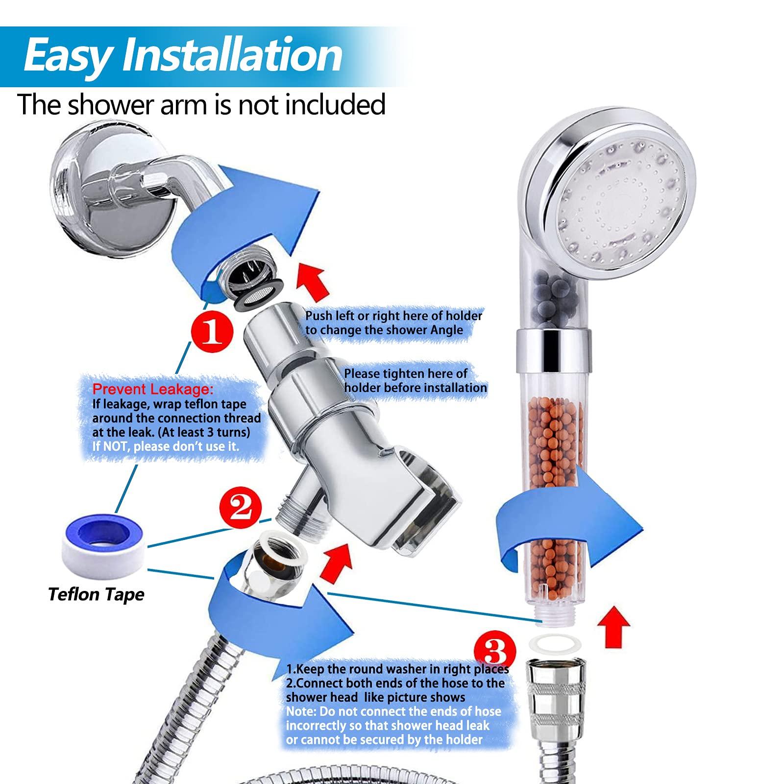 FASTRAS LED Shower Head with Handheld, High Pressure Shower Head with Hose, Holder & PTFE Tape etc, 3 Water Temperature-Controlled Water Saving Filtered Shower Head for Dry Hair& Skin - Image 6