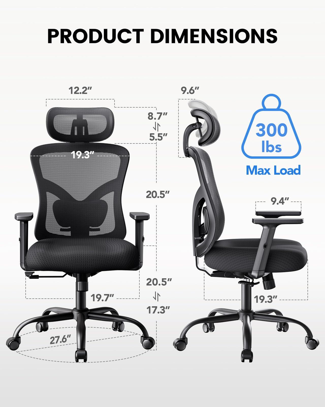 NOBLEWELL Ergonomic Office Chair with Padded Lumbar Support, 2D Headrest, Adjustable Armrests, Upgraded Contoured Seat Cushion, 130° Rocking Tilt, Computer Chair for Home Office, NWOC1-1 - Image 2