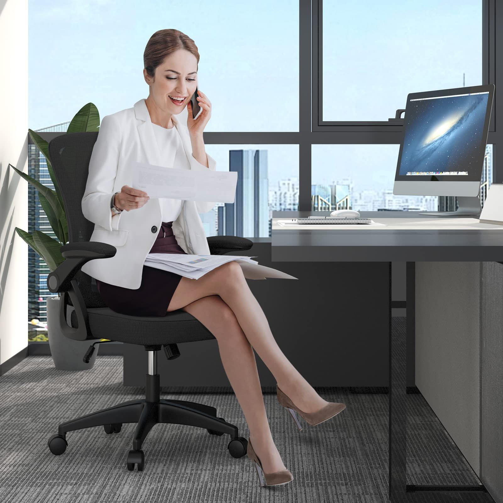 naspaluro Ergonomic Office Chair, Mid Back Desk Chairs with Adjustable Height, Swivel Chair with Flip-Up Arms and Lumbar Support, Breathable Mesh Computer Chair for Home/Study/Working, Dark Black - Image 2