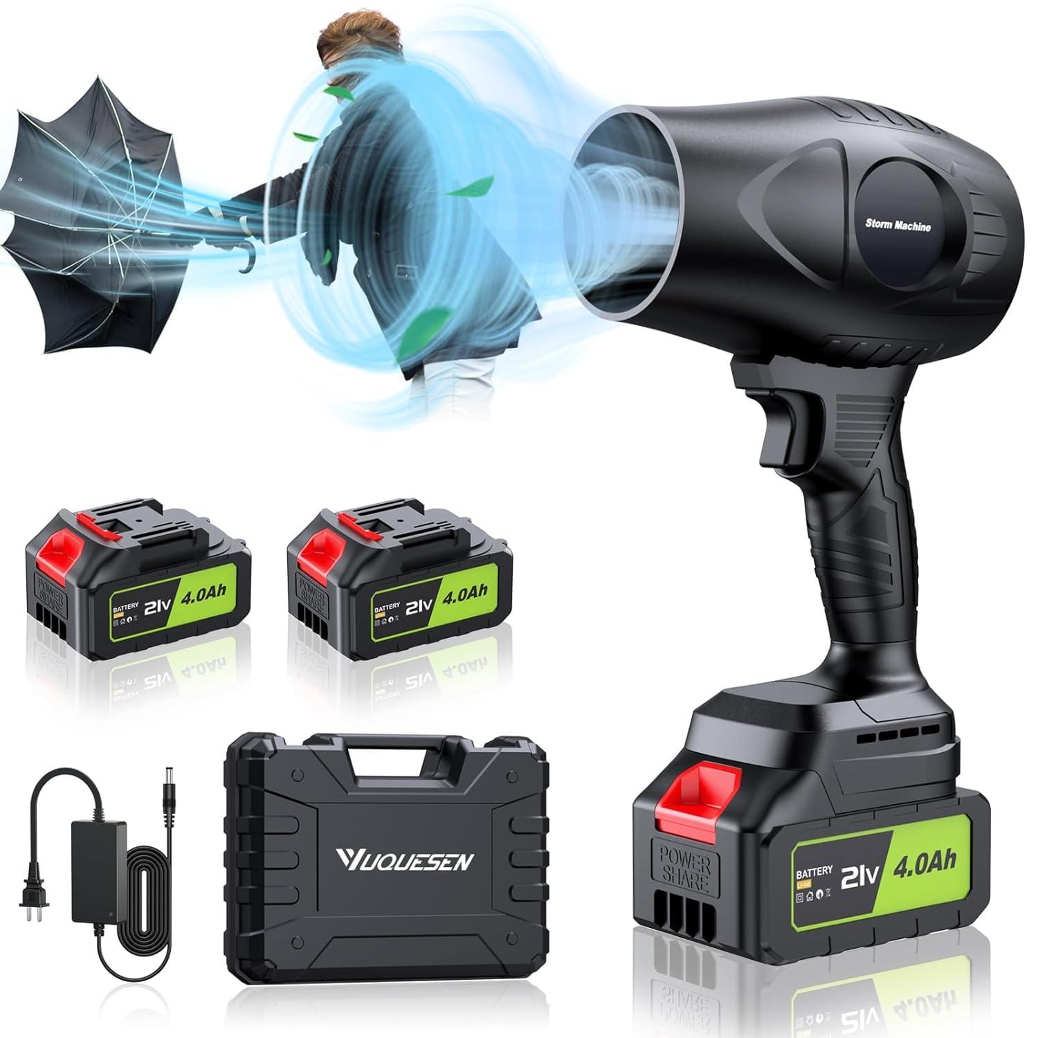 Electric-Cordless-Leaf-Blower - 500000RPM Handheld Leaf Blower - 2 X 4.0Ah Batteries and Charger Included, Lightweight Leafs Blower for Patio Cleaning Pitch-Black