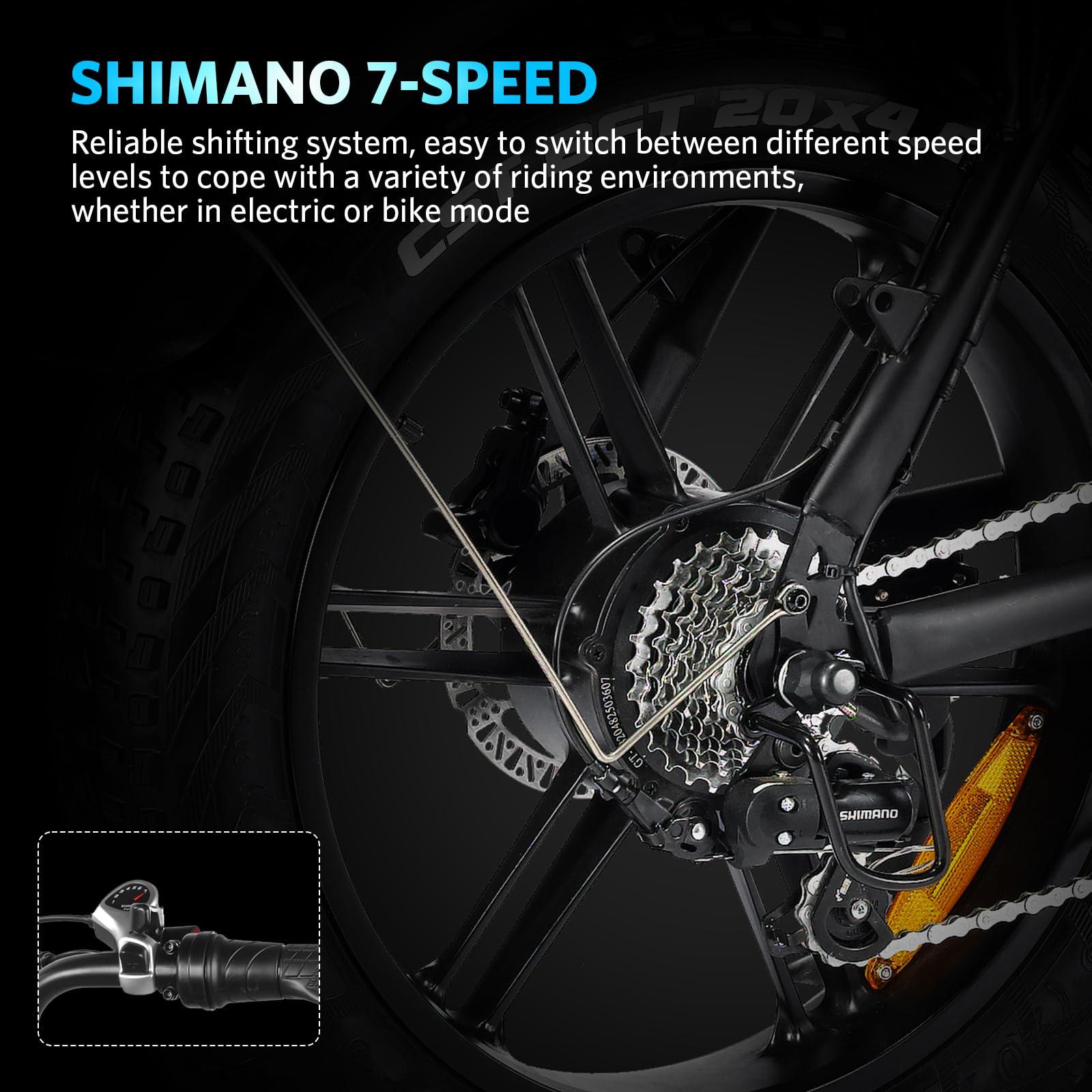 OUXI Electric Bike for Adults, Peak 500/750W/1000W, Up to 20/31 MPH, 10.4/15/30 AH Removable Battery, 16''/20" Fat Tire Electric Bike, 7-Speed Gear Bicicleta Eléctrica, Ebike Moped Style UL Certified - Image 7