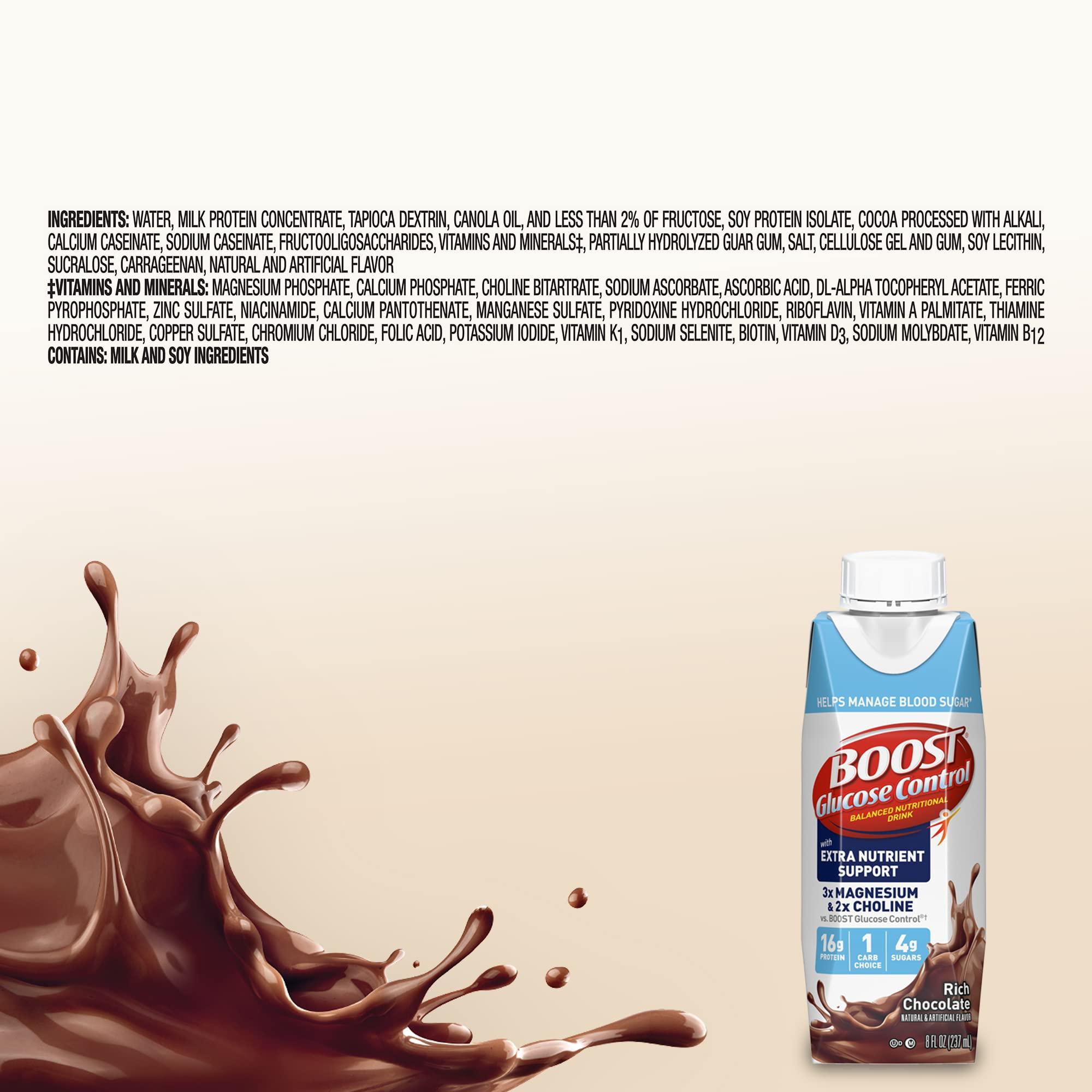 BOOST Glucose Control Ready to Drink Nutritional Drinks with Extra Nutrient Support Drink, Rich Chocolate, 8 Fl Oz, Pack of 24 - Image 3