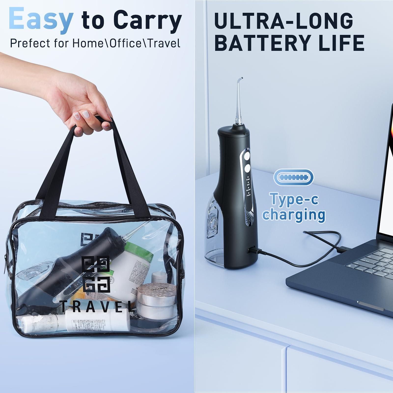Water Dental Flosser Teeth Pick - 4 Modes Cordless Oral Irrigator - 300ML Portable and Rechargeable IPX7 Waterproof - Water Dental Piks for Cleaning for Home Travel - Oral Dental Care Fsa Hsa - Image 8