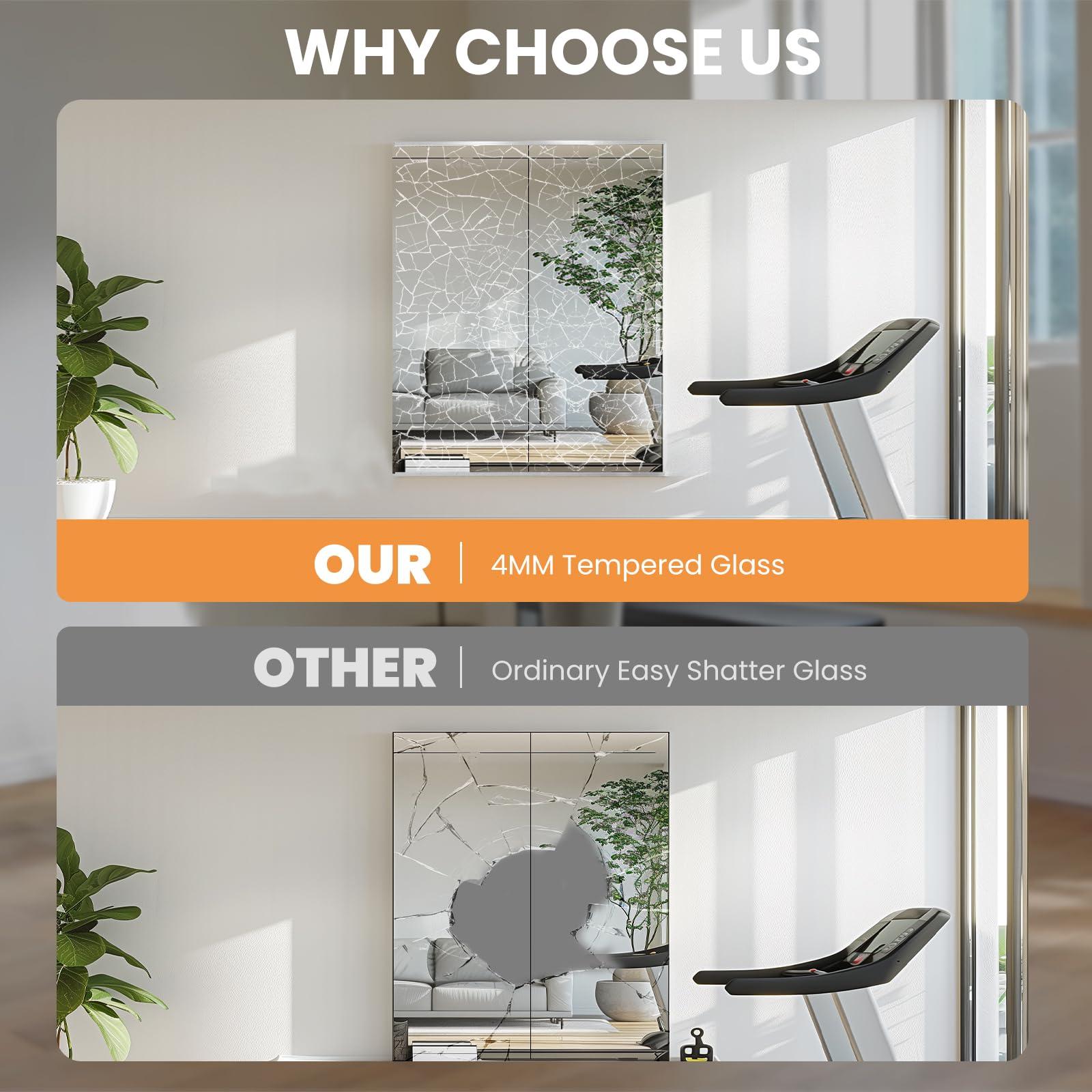 pertetey Home Gym Mirror, 48X24 Inch(2Pack) Wall Mounted Large Frameless Tempered Glass Mirror, Idea for Gym, Yoga, Bedroom, Dance Studio, Living Room - Image 3