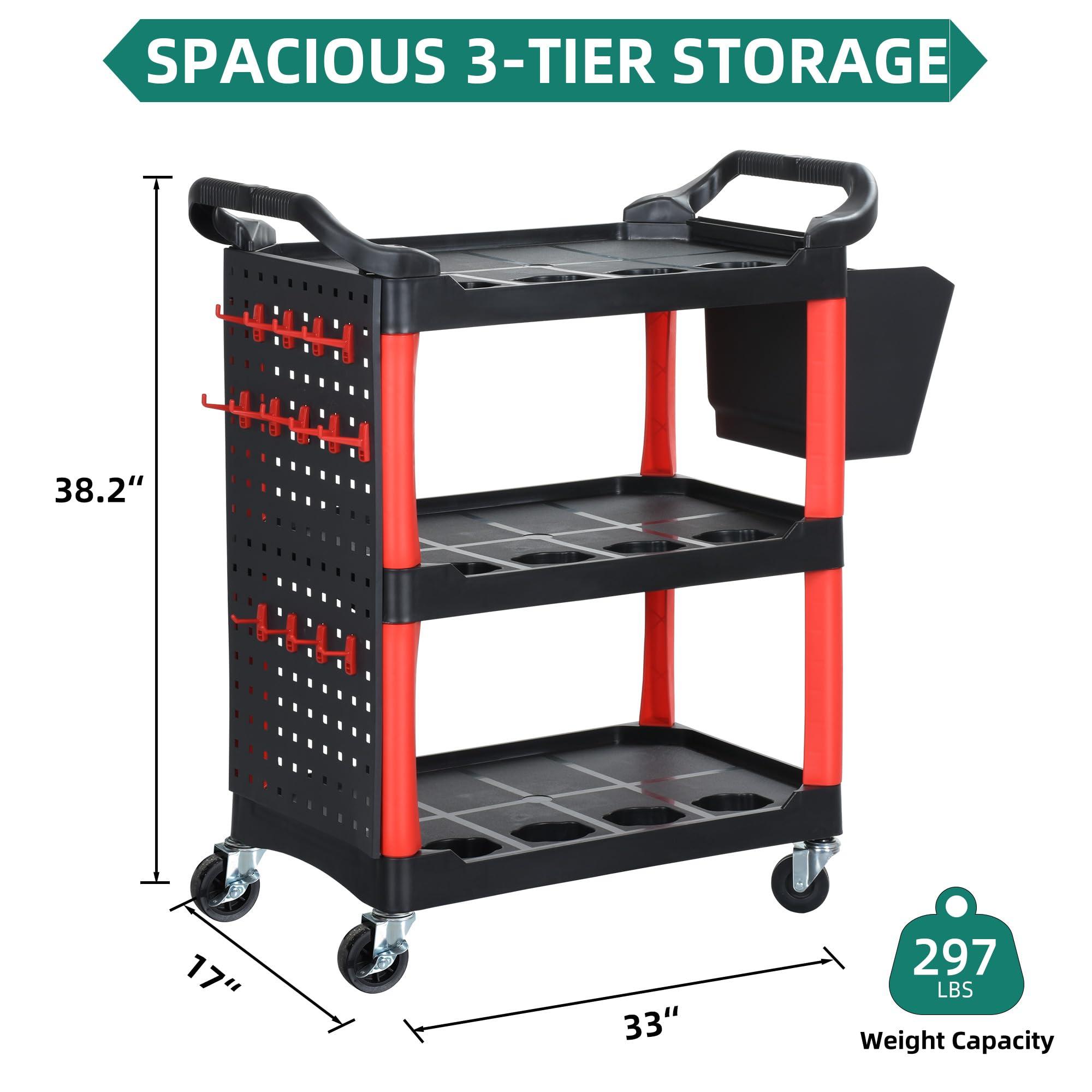 YITAHOME Auto Detailing Cart with Wheels, 3 Tier Rolling Detail Cart with Long Hanging Plate & Hooks & Hanging Bucket, Car Wash Organizer Cart for Detailers Garage, Workshop, Repair Shop, Storage Tool - Image 6