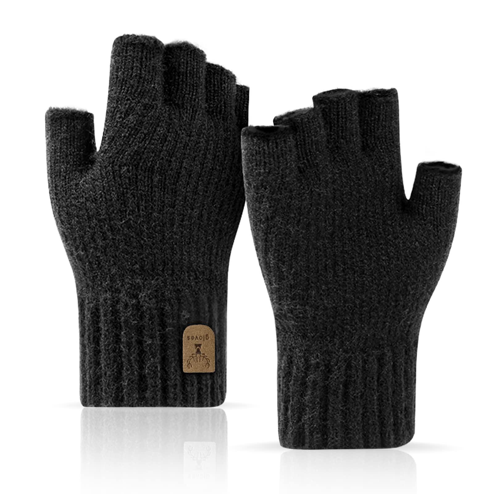 JUNRUI Fingerless Gloves Half Finger Winter Warm Knitted Gloves Working Running Biking Driving for Men and Women
