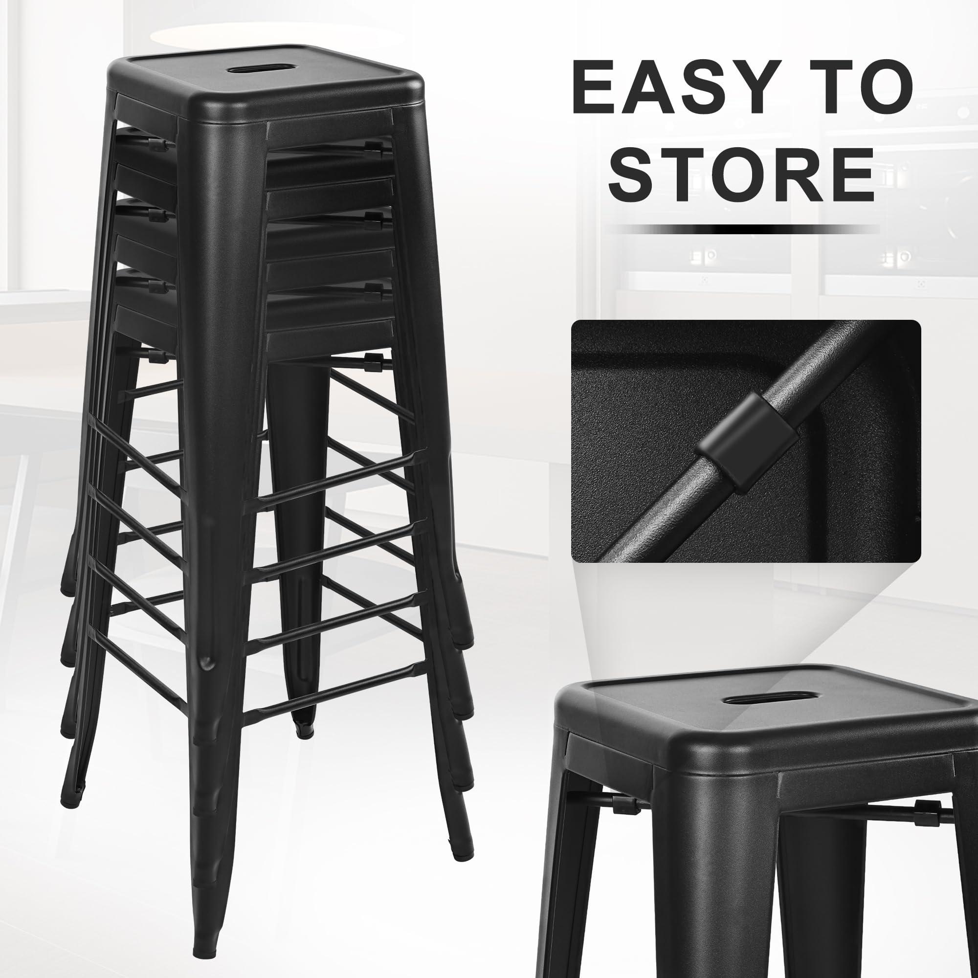 Elevon 30 Inches Metal Bar Stools, High Backless Stools, Indoor Outdoor Stackable Kitchen Stools, Set of 4, Black - Image 5