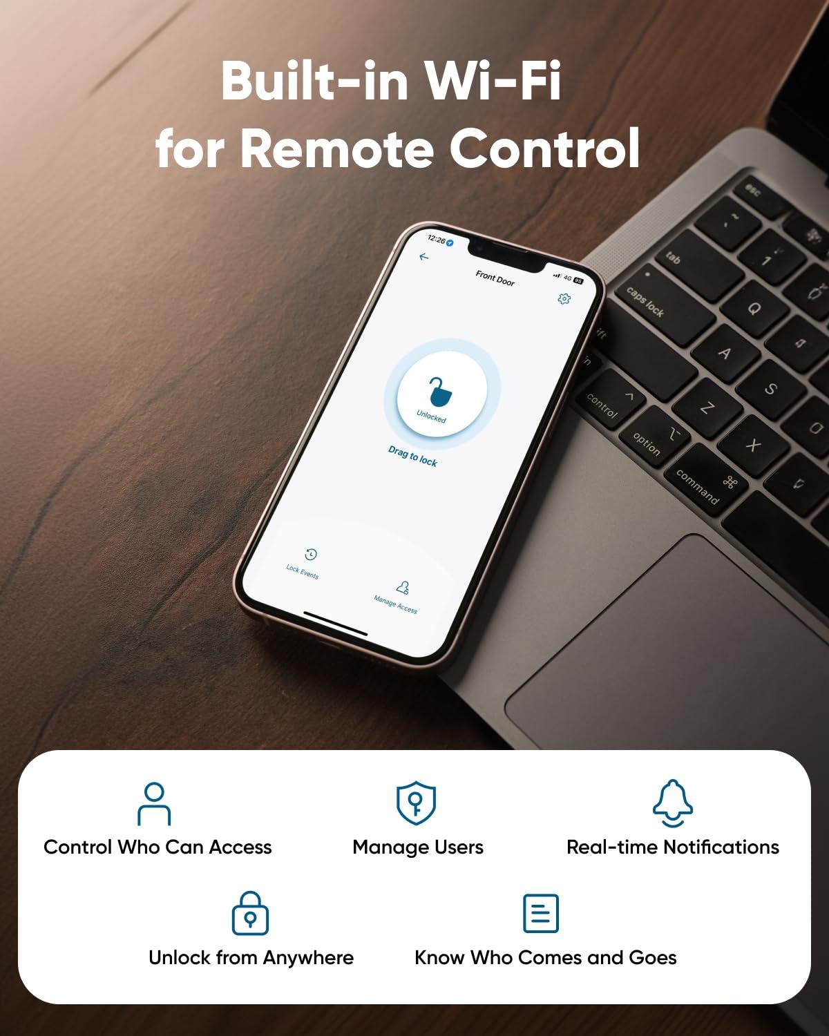 eufy Security Smart Lock C30, Keyless Entry, Built-in WiFi Deadbolt for Front Door, No Bridge Required, Easy Installation, App Remote Control, Auto Lock - Image 3