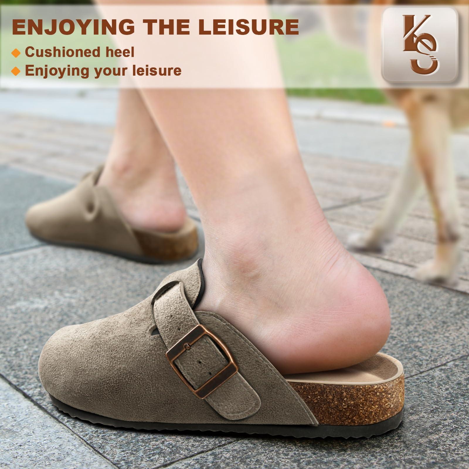 KEMISANT Women Clogs Comfortable Mules Clogs Sandals Slippers Men Women-Suede Upper Cushioned Cork-Footbed - Image 5