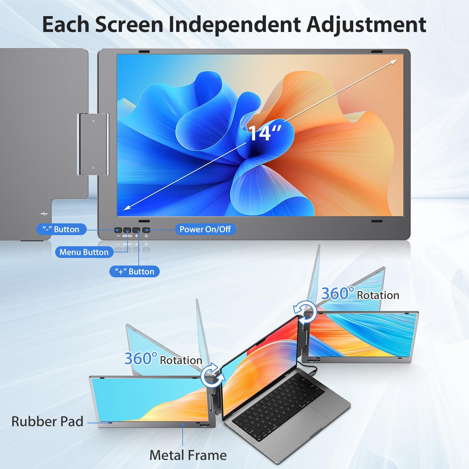 KYY Laptop Screen Extender, 14'' FHD 1080P USB-C Portable Monitor, IPS Computer Monitor, Dual Monitor for Triple Screen, for 12"-16" Laptop (Mac, Wins, Android) - Image 4