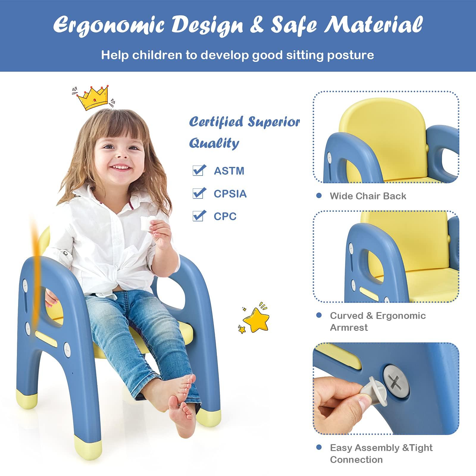 Costzon Toddler Table and Chair Set, Cute Dinosaur Children Activity Art Sturdy Desk Set w/Storage Rack & Montessori Toys Building Blocks, Kids Table and Chair for Baby Boys Girls (Blue) - Image 5