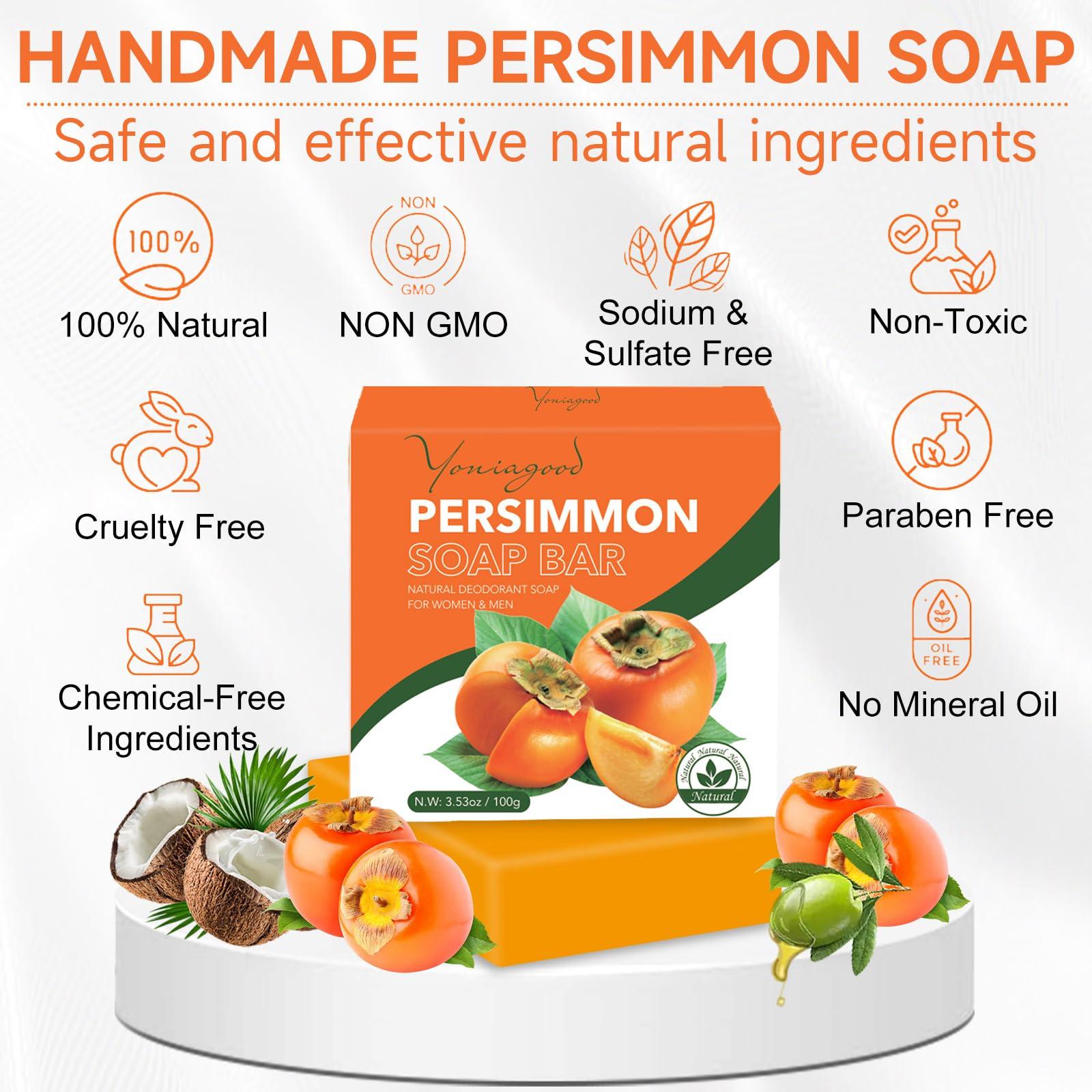 yoniagood 3 PCS Persimmon Soap Bar for Body Odor Control, Natural Deodorant Body Bar Soap for Old People Smell, Remove Body Odor, Organic Eliminating Body Odor Wash Soap for Women & Men - Image 8