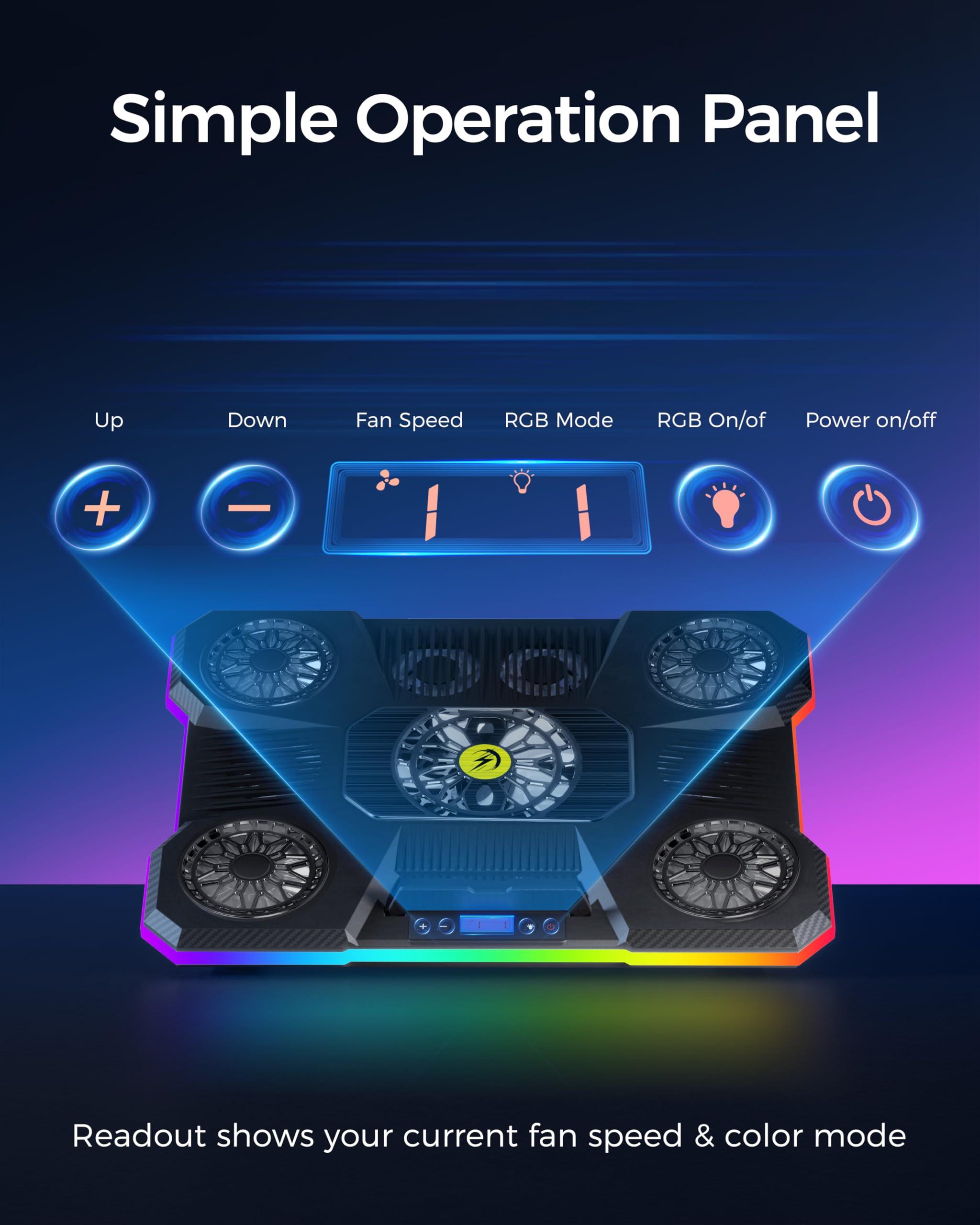ChillCore Laptop Cooling Pad, RGB Lights Laptop Cooler 9 Fans for 15.6-19.3 Inch Laptops, Gaming Laptop Fan Cooling Pad with 8 Height Stands, 2 USB Ports - A21 Blue - Image 4