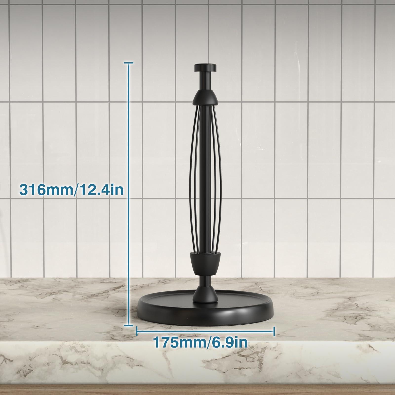 Paper Towel Holder Countertop, One-Handed Tear, Stainless Steel, Weighted Base, Black, Paper Towel Roll Holder Stand with Ratchet Mechanism for Kitchen Bathroom Farmhouse Essentials Decor Accessories - Image 3