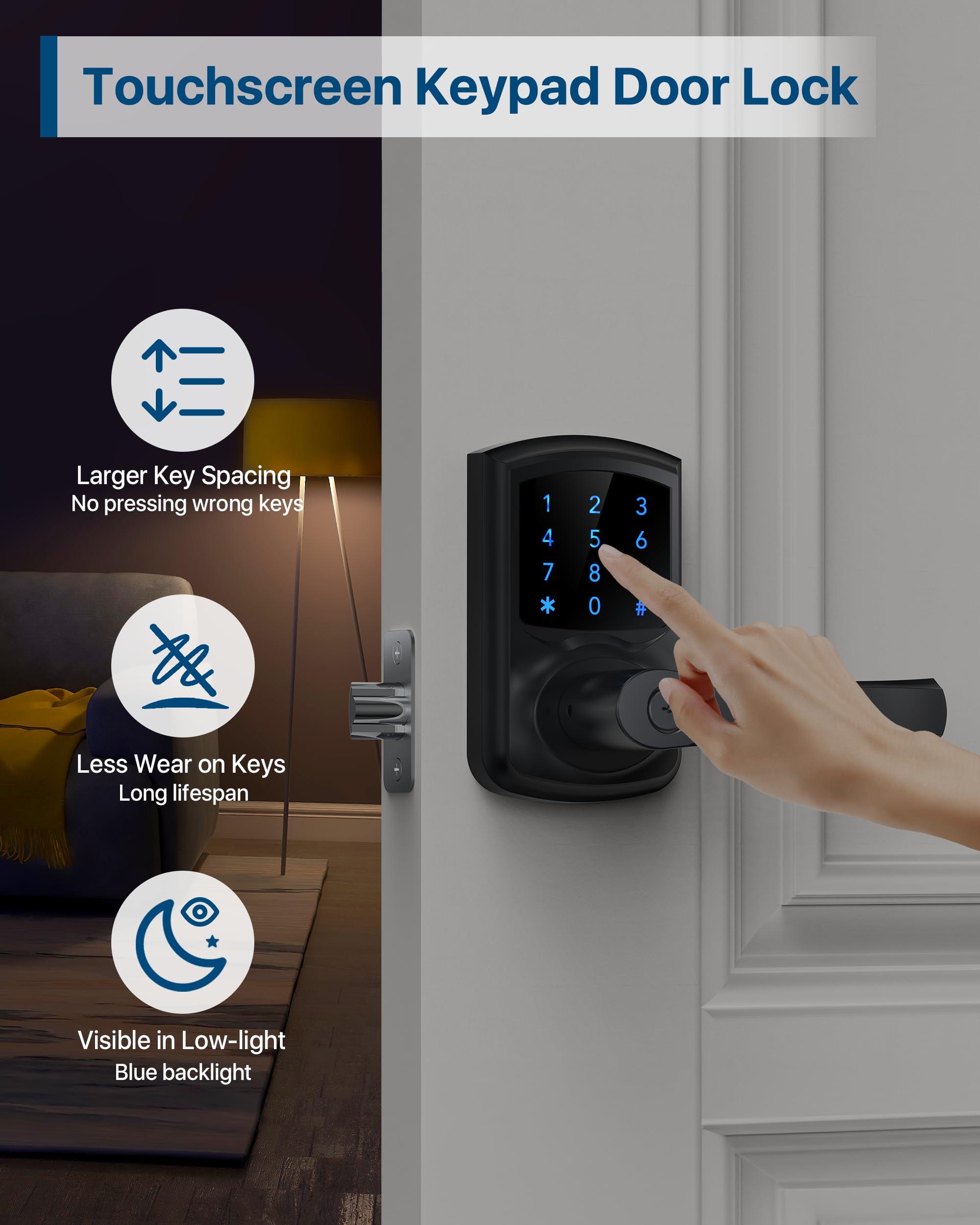 HIDALIFE Keyless Entry Door Lock with Keypad and Handle for Front Doors, Touchscreen, Anti-peep Password, Auto-Locking, Matte Black - Image 3