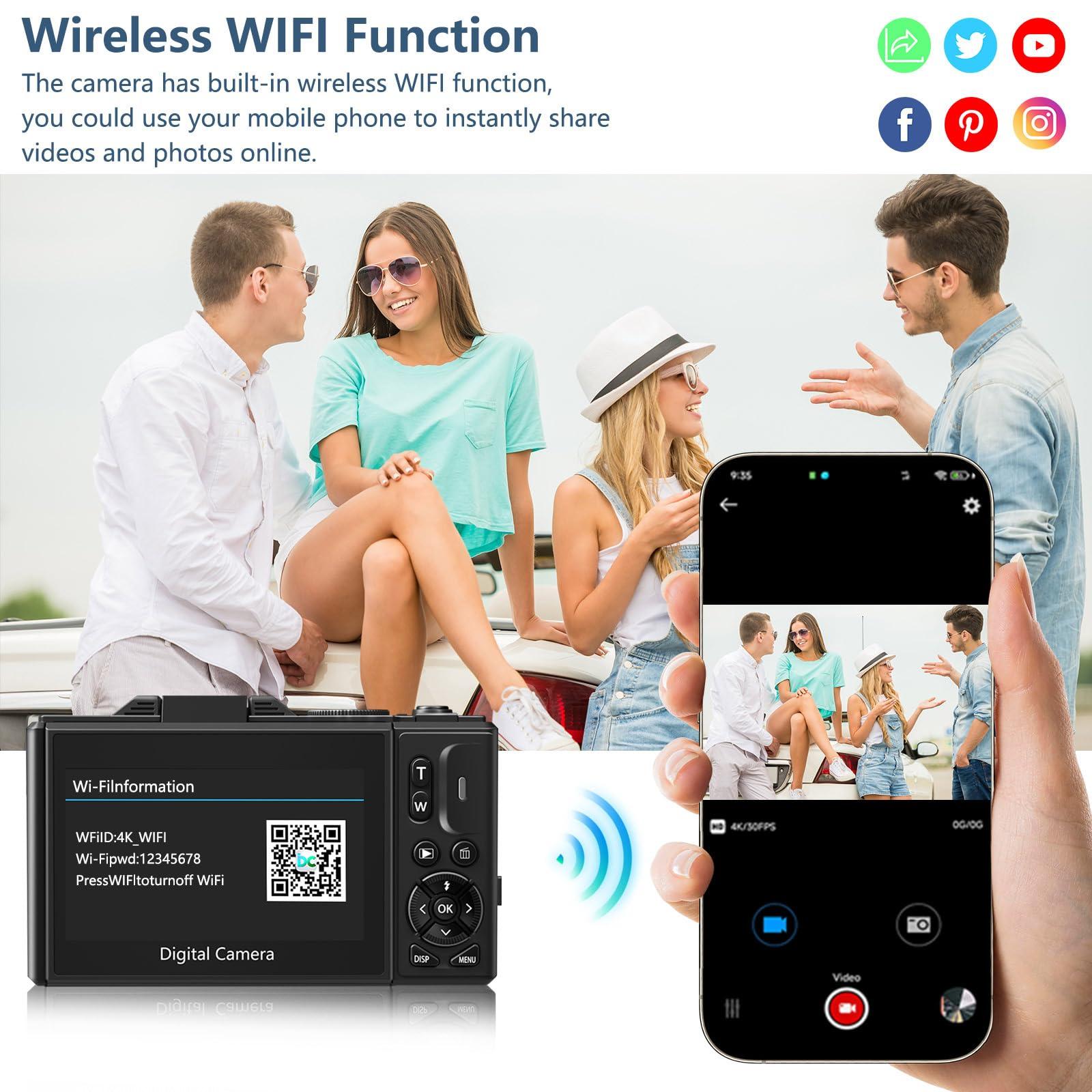Digital Camera for Photography, 4K Vlogging Camera for YouTube 3" 180° Flip Screen 18X Digital Zoom Compact Retro Cameras with 32GB TF Card & 2 Batteries, Black - Image 3