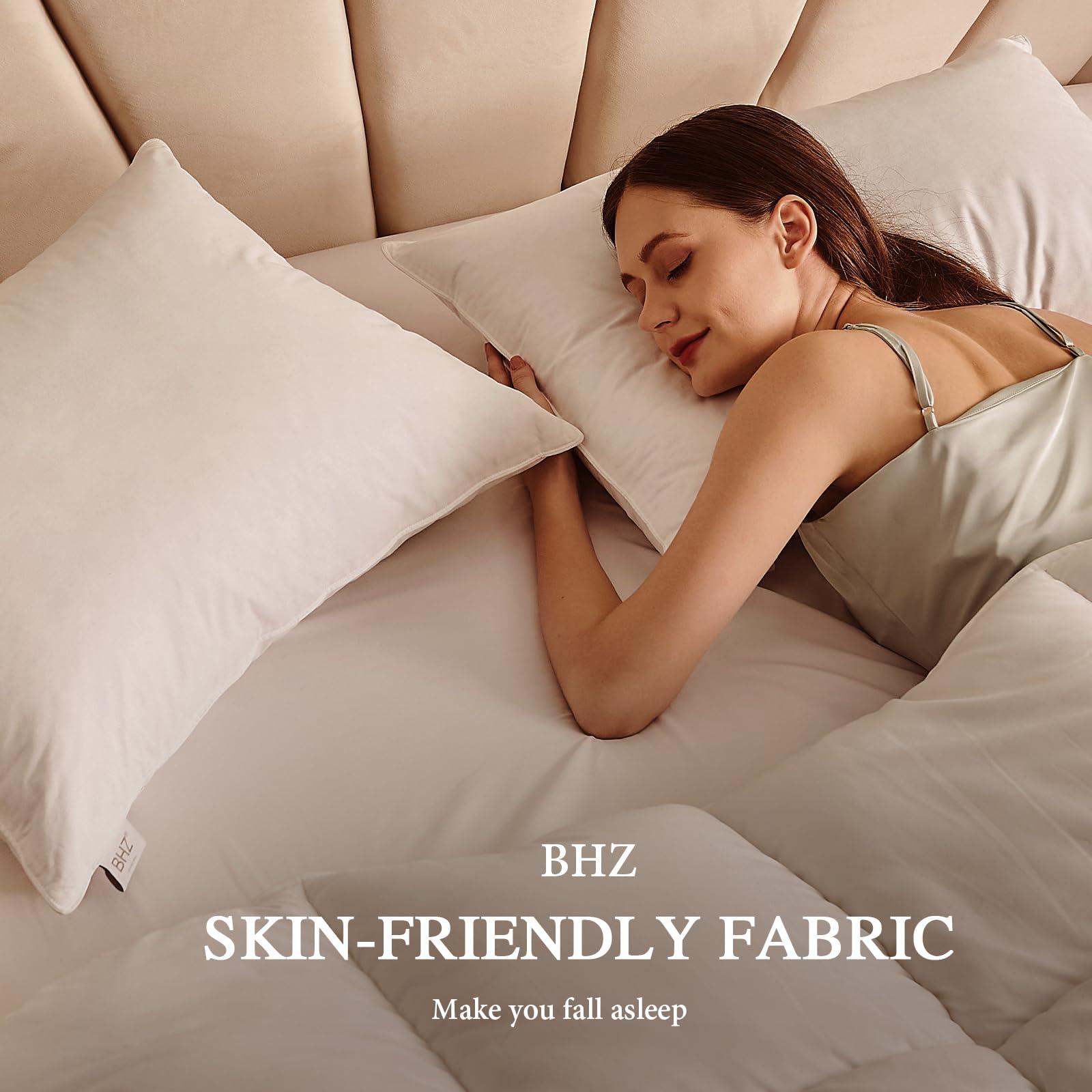 BHZ Goose Down Feather Pillows Queen Size - Hotel Collection Bed Pillows for Sleeping Soft Pillow for Side and Back Sleepers with 100% Cotton Fabric - Image 3