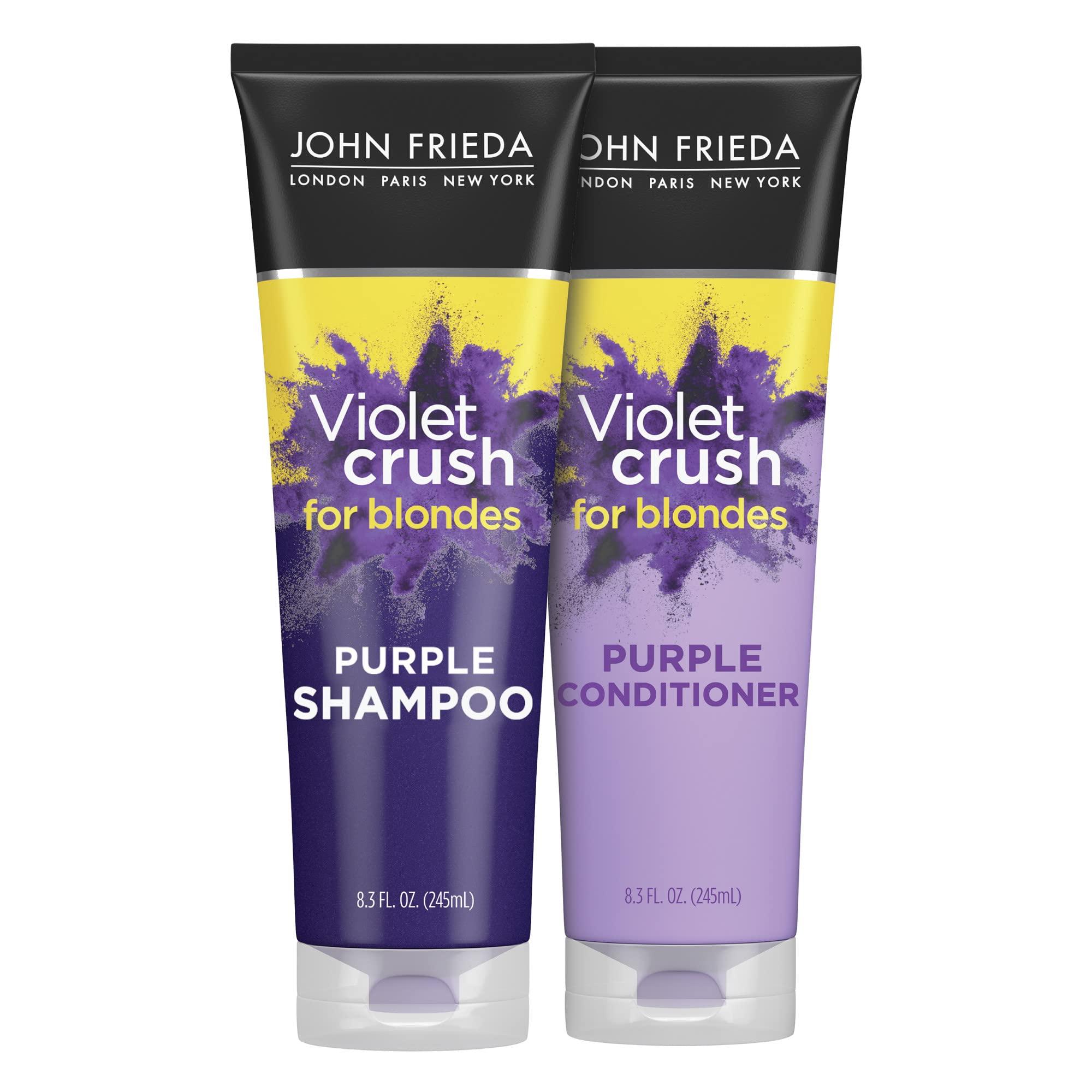 John Frieda Violet Crush Purple Shampoo and Conditioner Set for Blonde Hair, Neutralizes Yellow Tones for Bleached, Blonde, and Platinum Hair, 8.3 Oz, Pack of 2