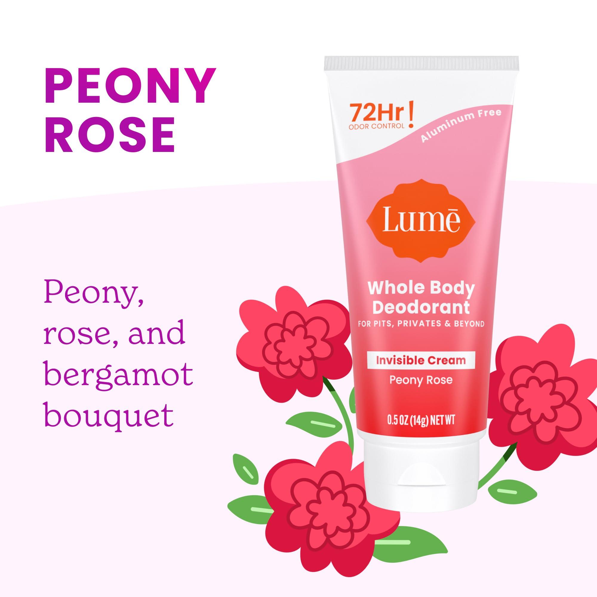 Lume Whole Body Deodorant - Mini Travel Size Invisible Cream Tube - Trial Size - 72 Hour Odor Control - Doctor Developed - Aluminum Free, Baking Soda Free - .5oz (2 Pack) (Soft Powder & Peony Rose) - Image 7