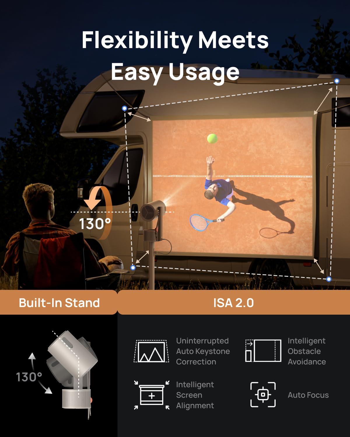 XGIMI MoGo 3 Pro NEW Outdoor Projector with PowerBase Stand, 2.5hrs Battery, Google TV with Licensed Netflix, Build-in Adjustable Stand, 450 ISO Lumens, ISA 2.0, 2 x 5W Harman Kardon - Image 7