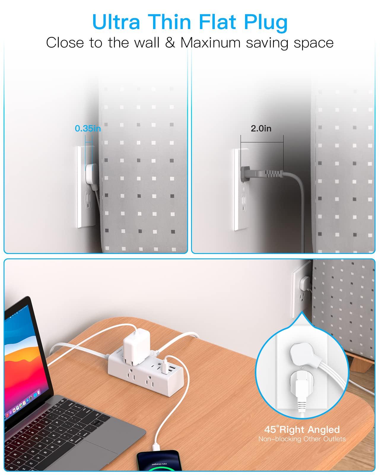 15Ft Extension Cord with Multiple Outlets, Flat Plug Power Strip Surge Protector with 15 Ft Long Cord, 6 Outlet 3 USB Ports (1 USB C), Multi Outlet Wall Plug for Travel, College, Dorm Room Essentials - Image 6