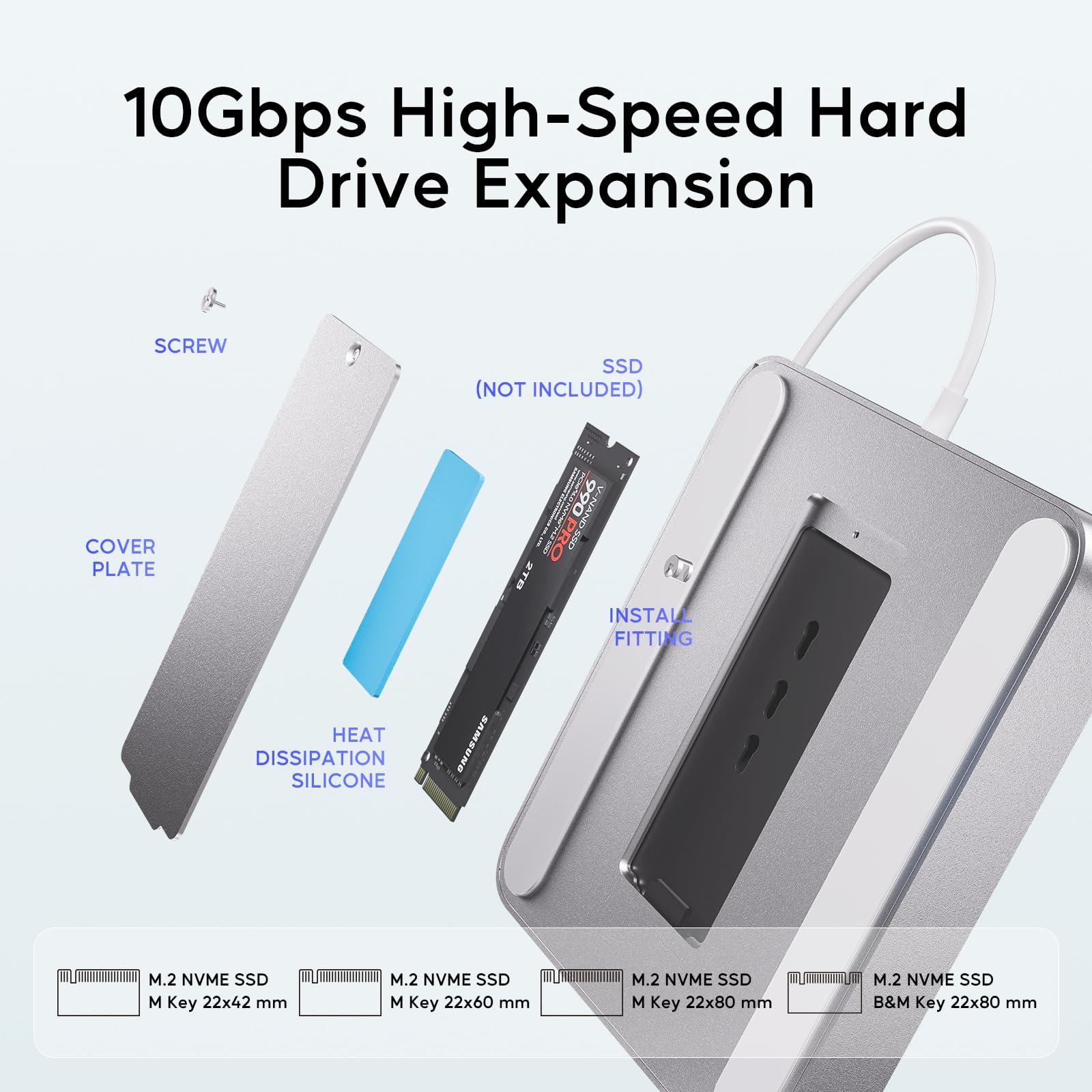 USB C HUB for iMac 24 inch 2021/2023/2024, PULWTOP USB Hub Adapter iMac Accessories for i-Mac M1/M3/M4 with USB C 10Gbps 3*USB A SD/TF, Docking Station Support Expand M.2 SSD (Not Included), Silver - Image 5