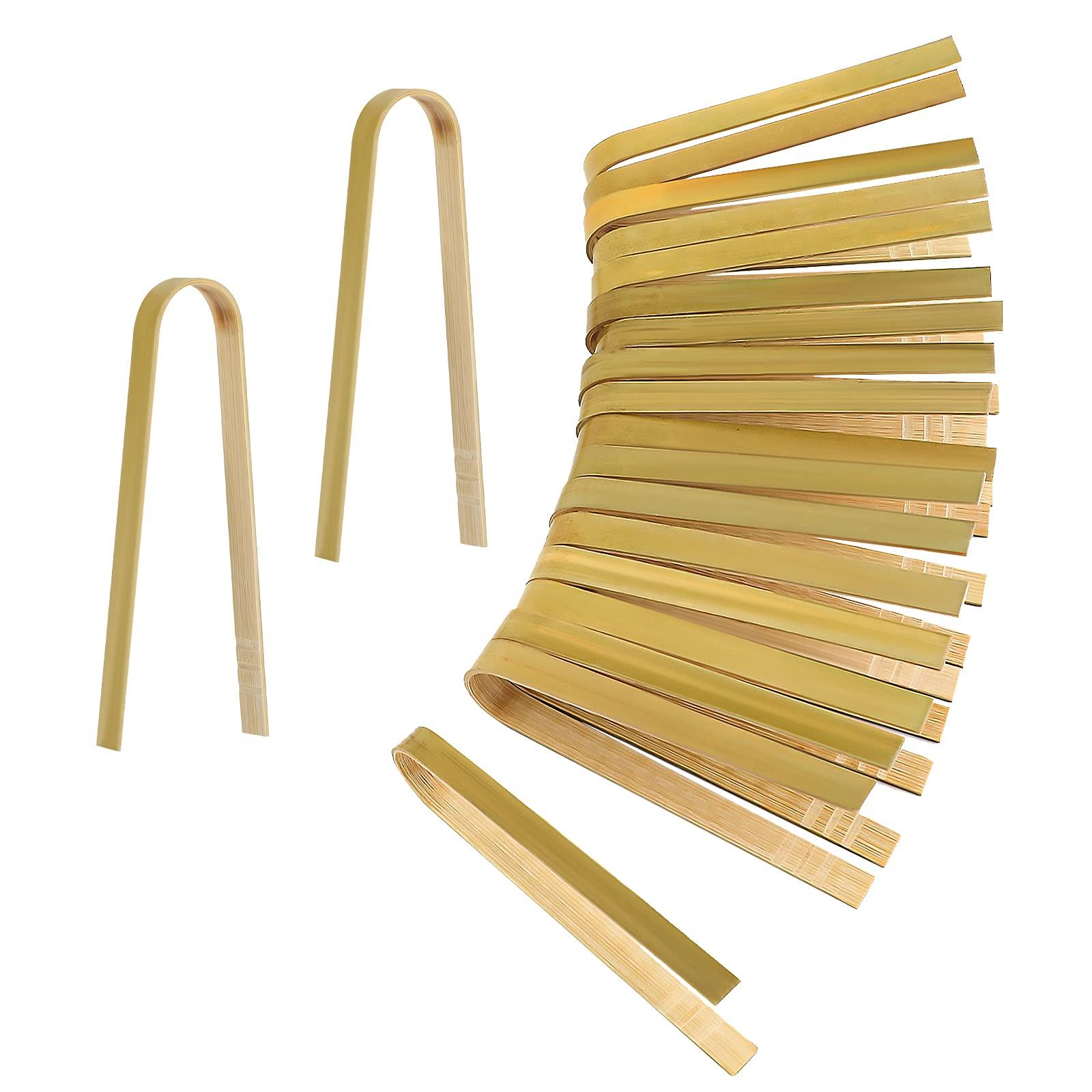 Luter 20pcs Wooden Disposable Cooking Utensils Mini Bamboo Tongs Natural Toast Tongs for Cooking