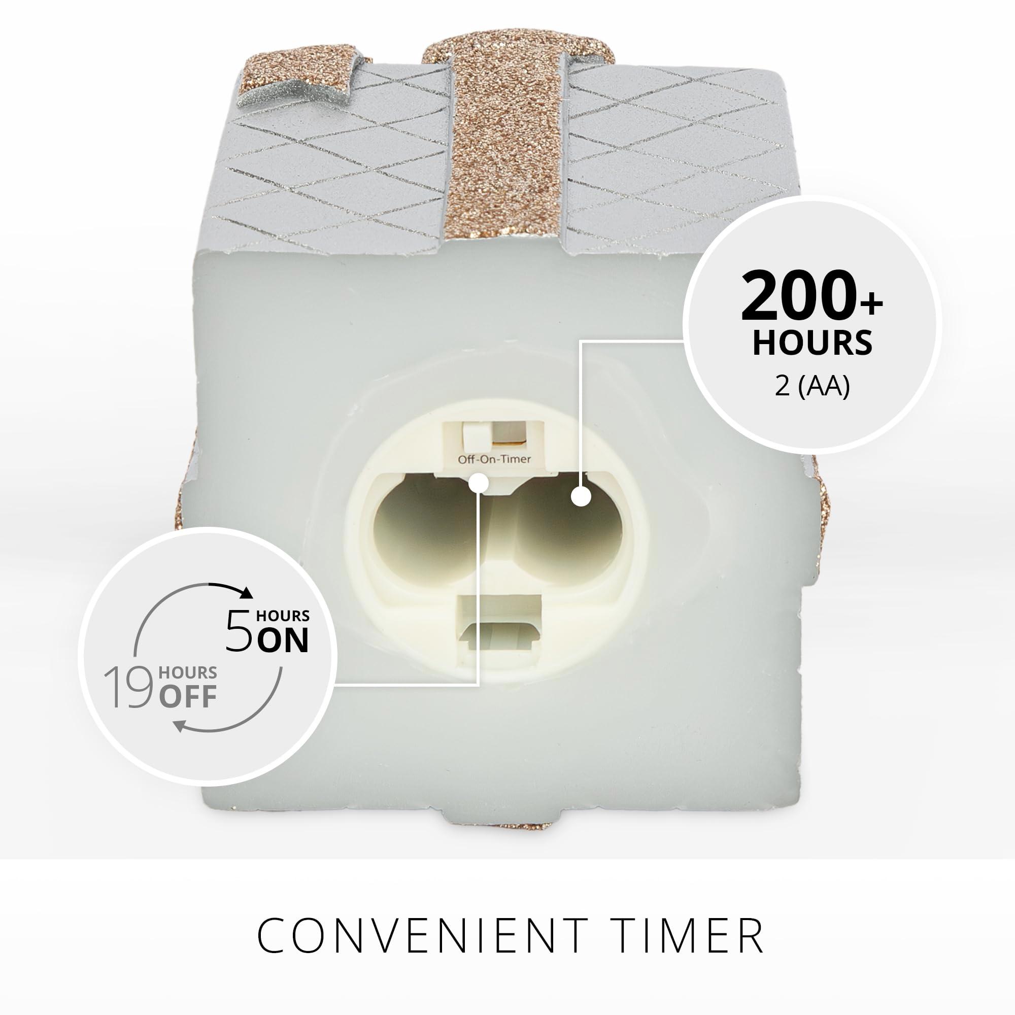 Luminara - Flameless Holiday LED Candle Battery Operated Moving Flame - Silver Gift Box - Pack of 1-3x4.25 - Glitter Ribbon with 5-Hour Timer Candle - Image 4