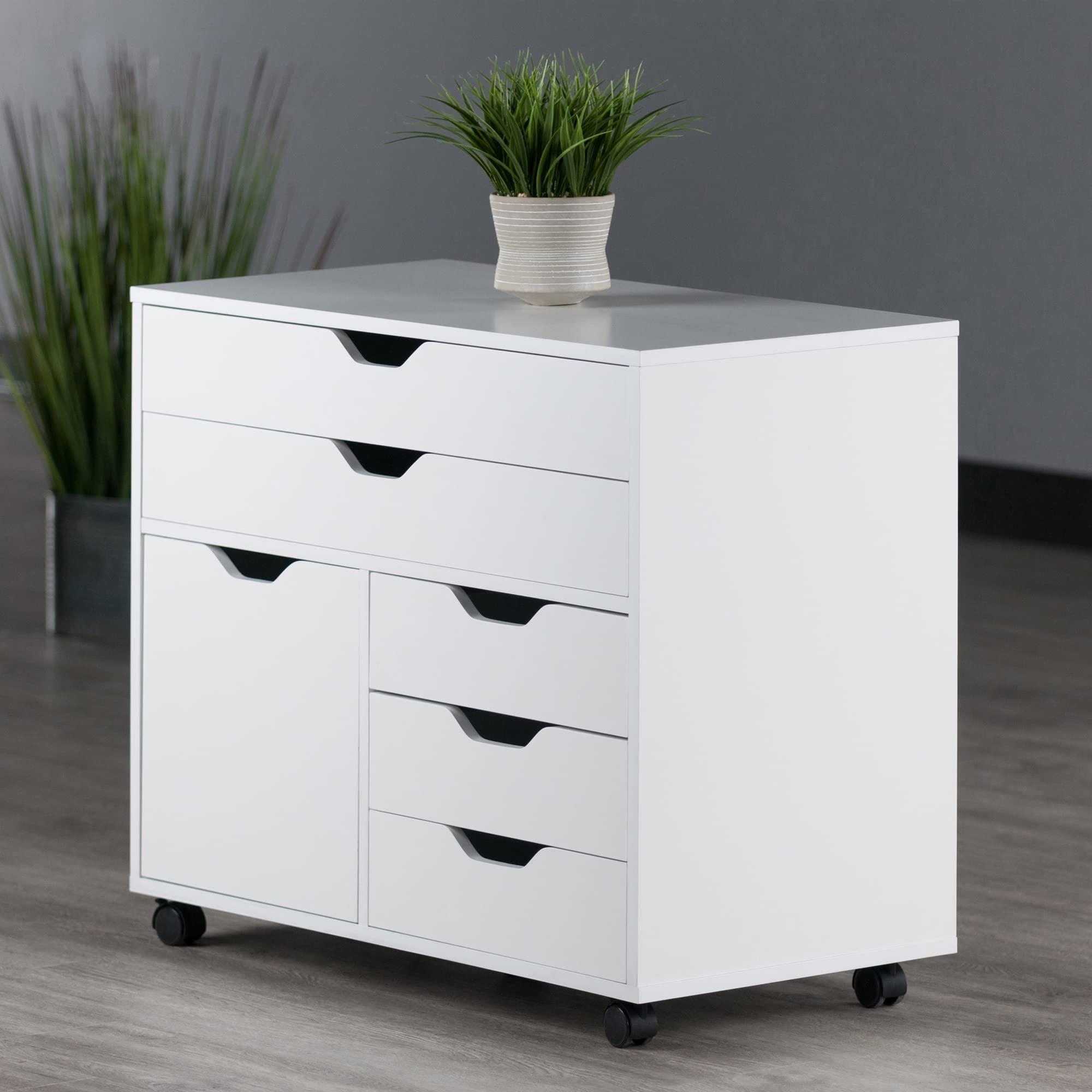 Winsome Halifax 3-Section Mobile Cabinet with 5 Drawers, for Living Room, Home Office, White - Image 2