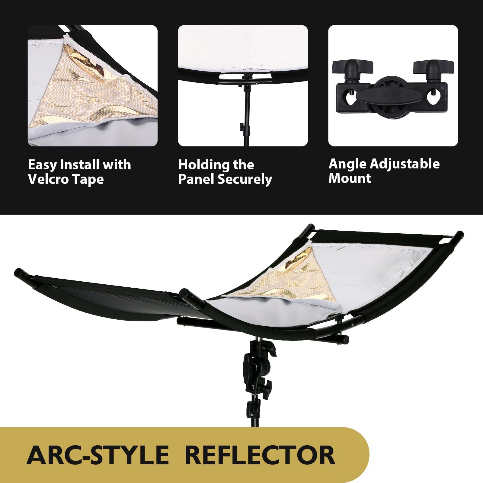 Clamshell Light Reflector/Diffuser with Carrying Case,40"X20" (4 Color in 1) Arclight Curved Eyelighter Lighting Diffuser for Photography Portrait Studio Video Shooting,Black/White/Gold/Silver - Image 3