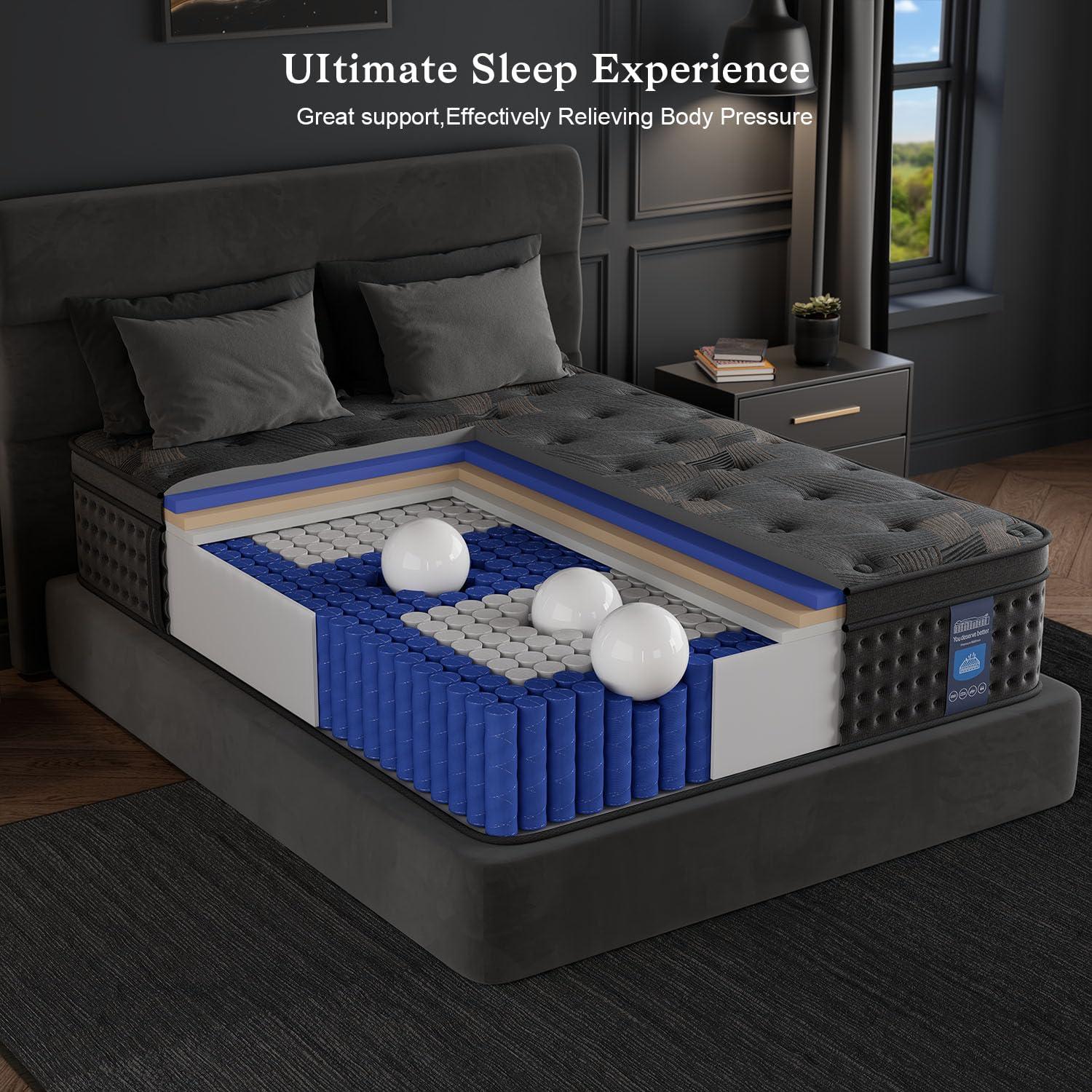Huwesal Queen Mattress,10 Inch Hybrid Queen Mattresses with Memory Foam & Pocket Spring,Superior Hybrid Mattress with Gel Memory Foam or Back & Lumbar Support,100 Night Trial, Fiberglass Free. - Image 3