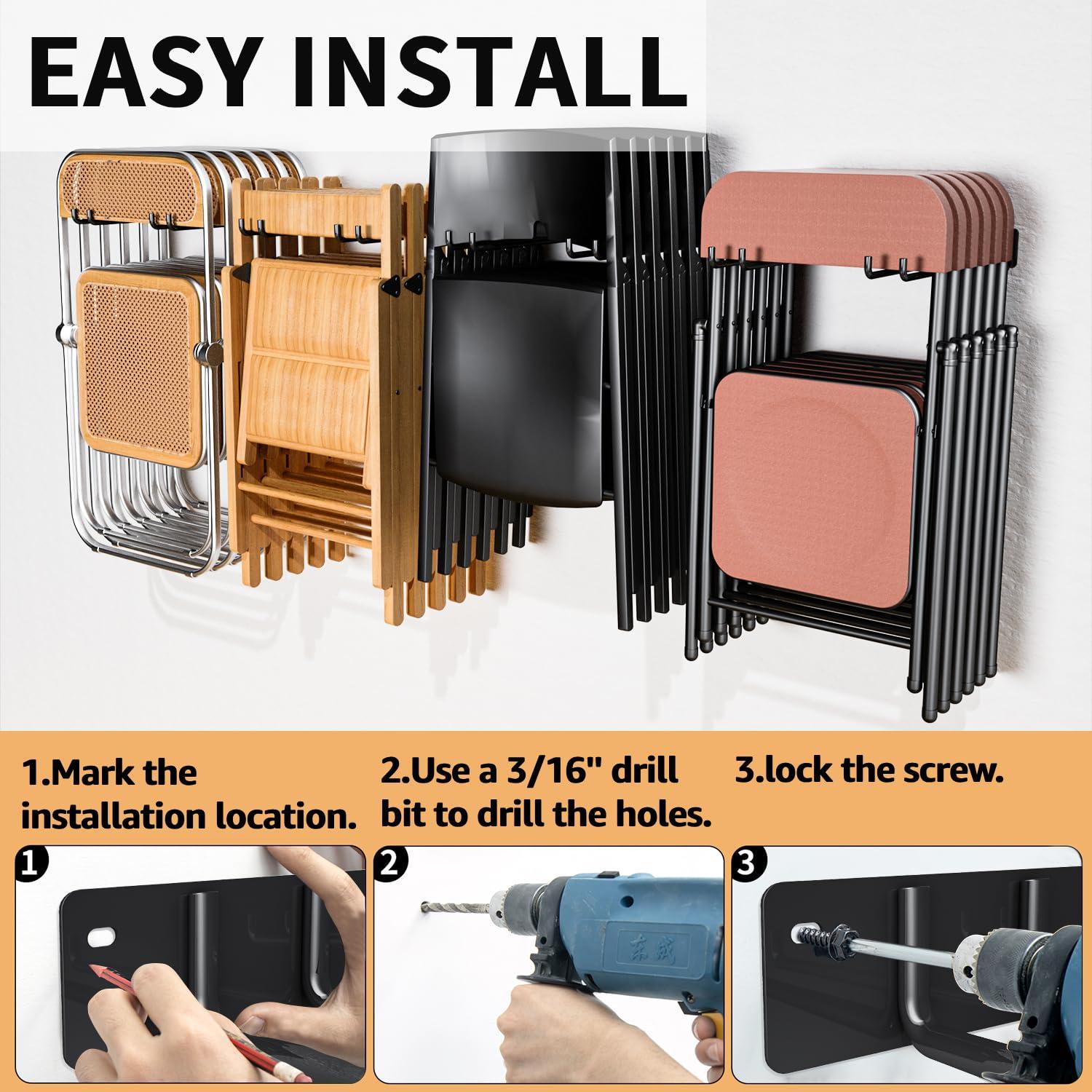 YYR Folding Chair Storage Rack, Garden Tool & Foldable Chairs Organizer Hangers for Garage Organization, Lawn, Beach, Camping, Yard Chairs Hooks Wall Mount, Soild Metal Max Load 480 LBS - 4 Pack - Image 6
