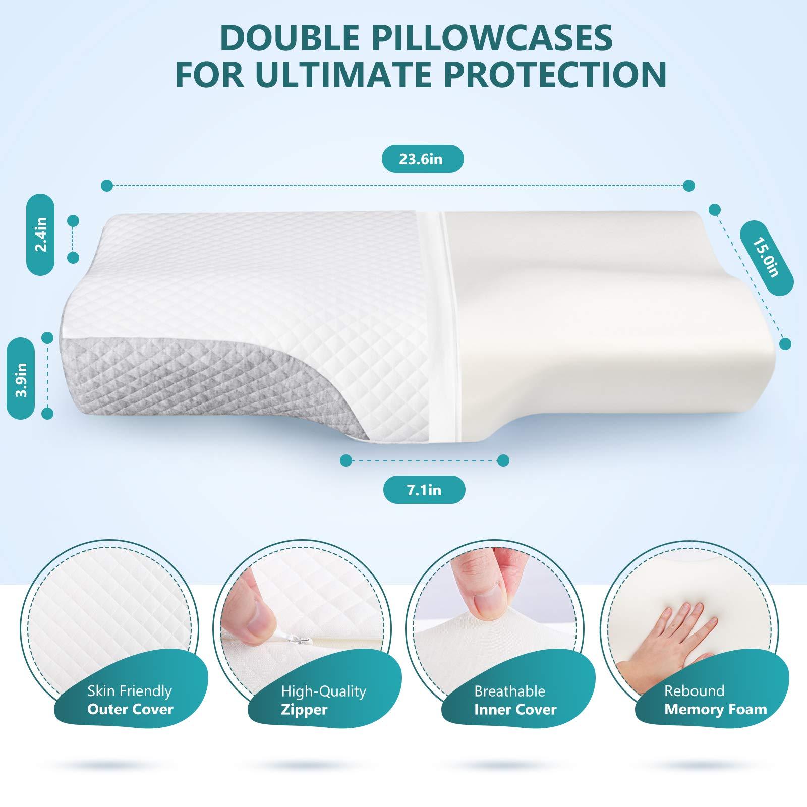 ZAMAT Contour Memory Foam Pillow for Neck Pain Relief, Adjustable Ergonomic Cervical Pillow for Sleeping, Orthopedic Neck Pillow with Washable Cover, Bed Pillows for Side, Back, Stomach Sleepers - Image 2