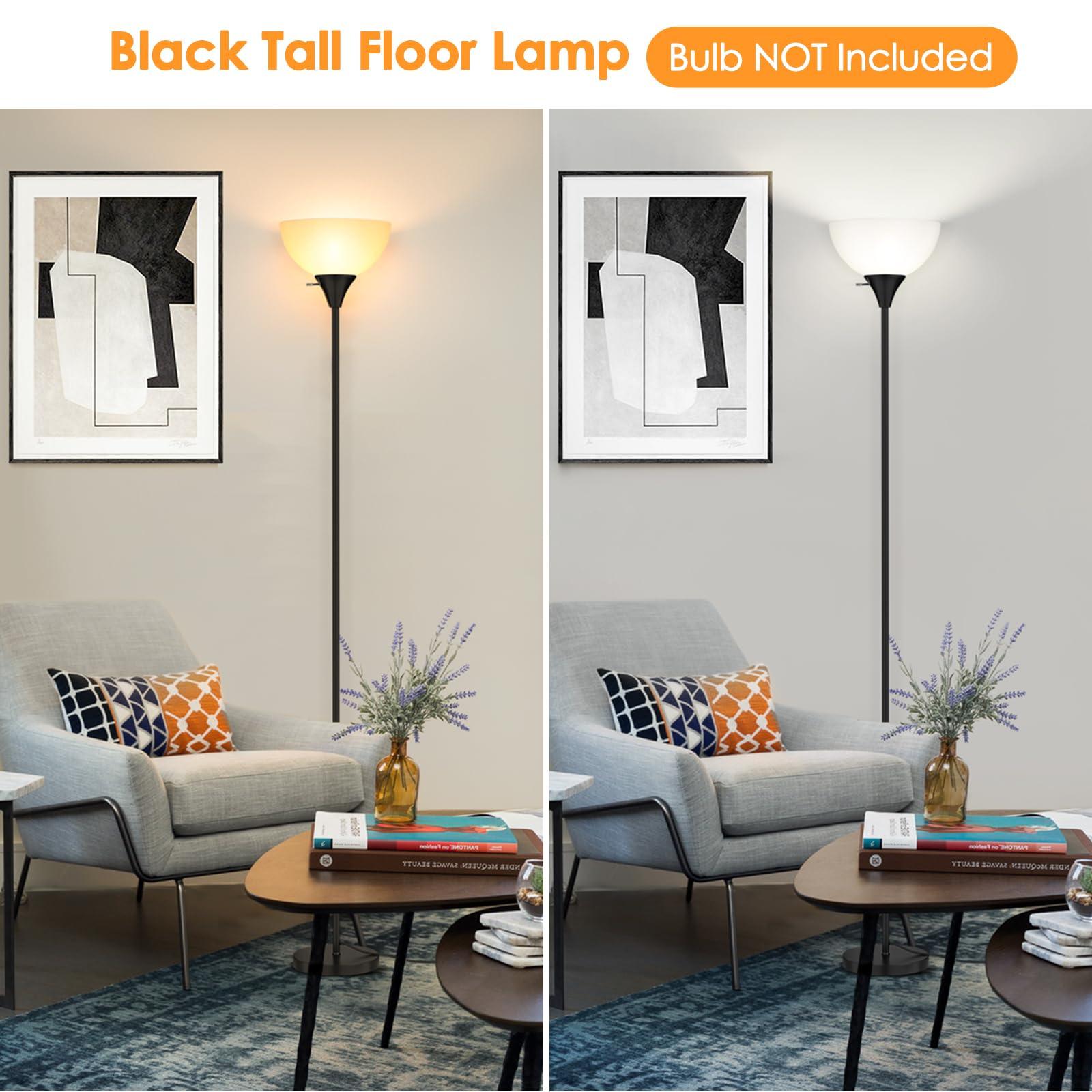 Coucrek Floor Lamp, LED Standing Lamps with White Plastic Shade, Black Modern Torchiere Floor Lamp, Tall Lamps for Living Room Dorm, Bulb not Included - Image 2