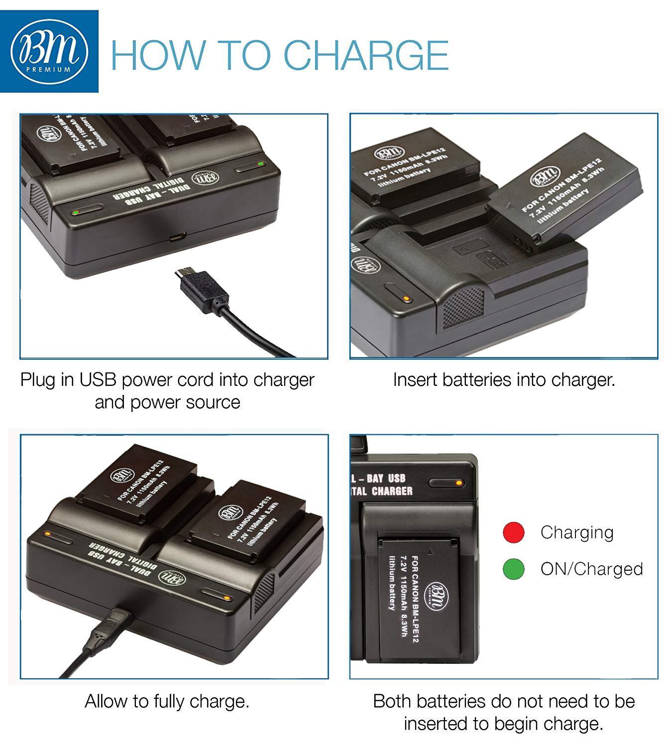 BM Premium 2-Pack of LP-E12 Batteries and USB Dual Battery Charger for Canon EOS-M, EOS M2, EOS M10, EOS M50, EOS M50 Mark II, EOS M100, EOS M200, SX70 HS, Rebel SL1 Digital Cameras - Image 5