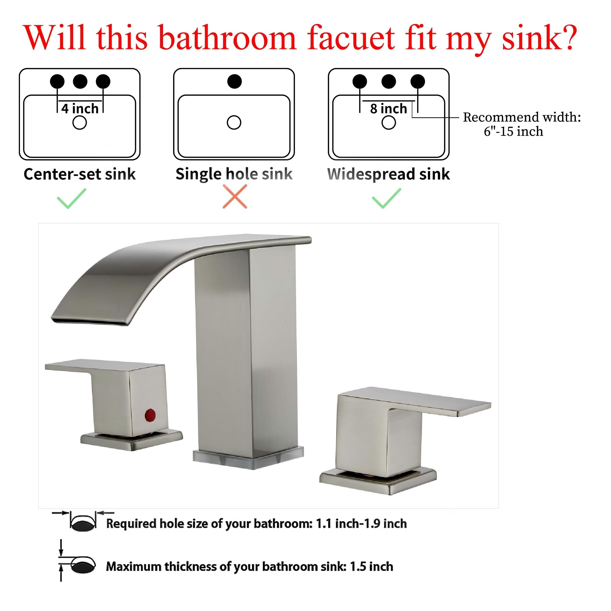 Bathroom faucets 3 Hole Brushed Nickel Vanity Faucet with led Waterfall Bathroom Faucet 3 Hole Sink Faucet Bathroom 8 inch Widespread Modern Parts Touch on 2 Handle - Image 5