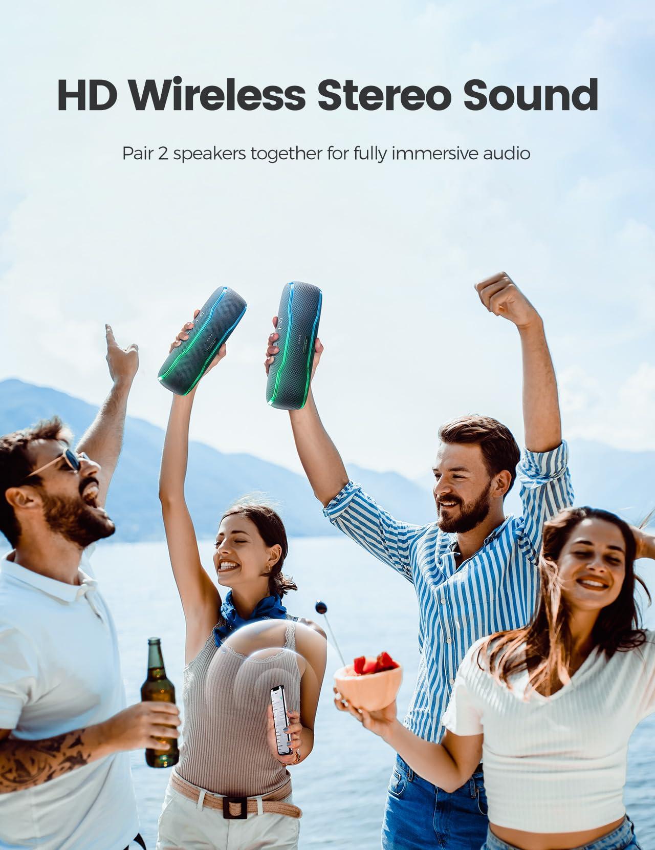 Portable Bluetooth Speaker, IPX7 Waterproof Wireless Speakers with Colorful Flashing Lights, 25W Super Bass 24H Playtime, 100ft Range, TWS Pairing for Outdoor, Home, Party, Beach, Birthday Gift - Image 8