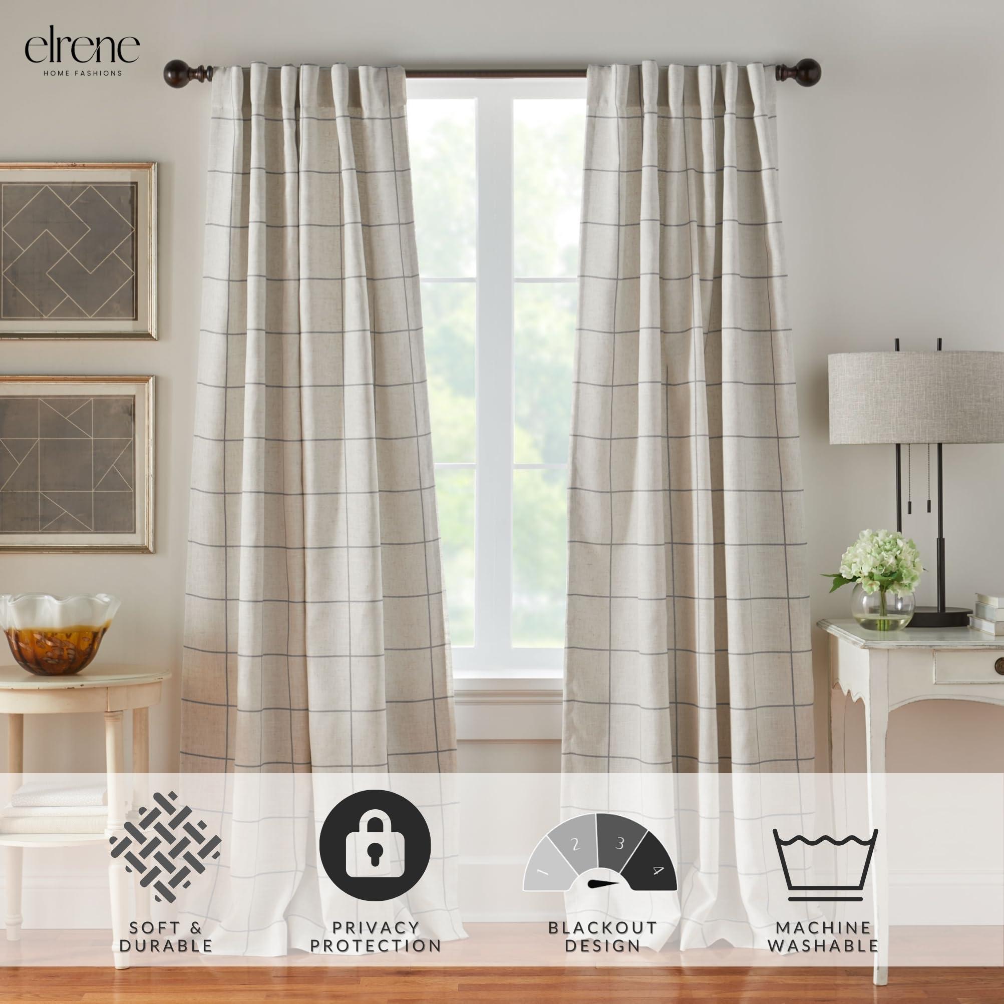 Elrene Home Fashions Brighton Windowpane Plaid Blackout Window Curtain, Living Room and Bedroom Drape with Rod Pocket Tabs, 52" x 95", Grey, 1 Panel - Image 2