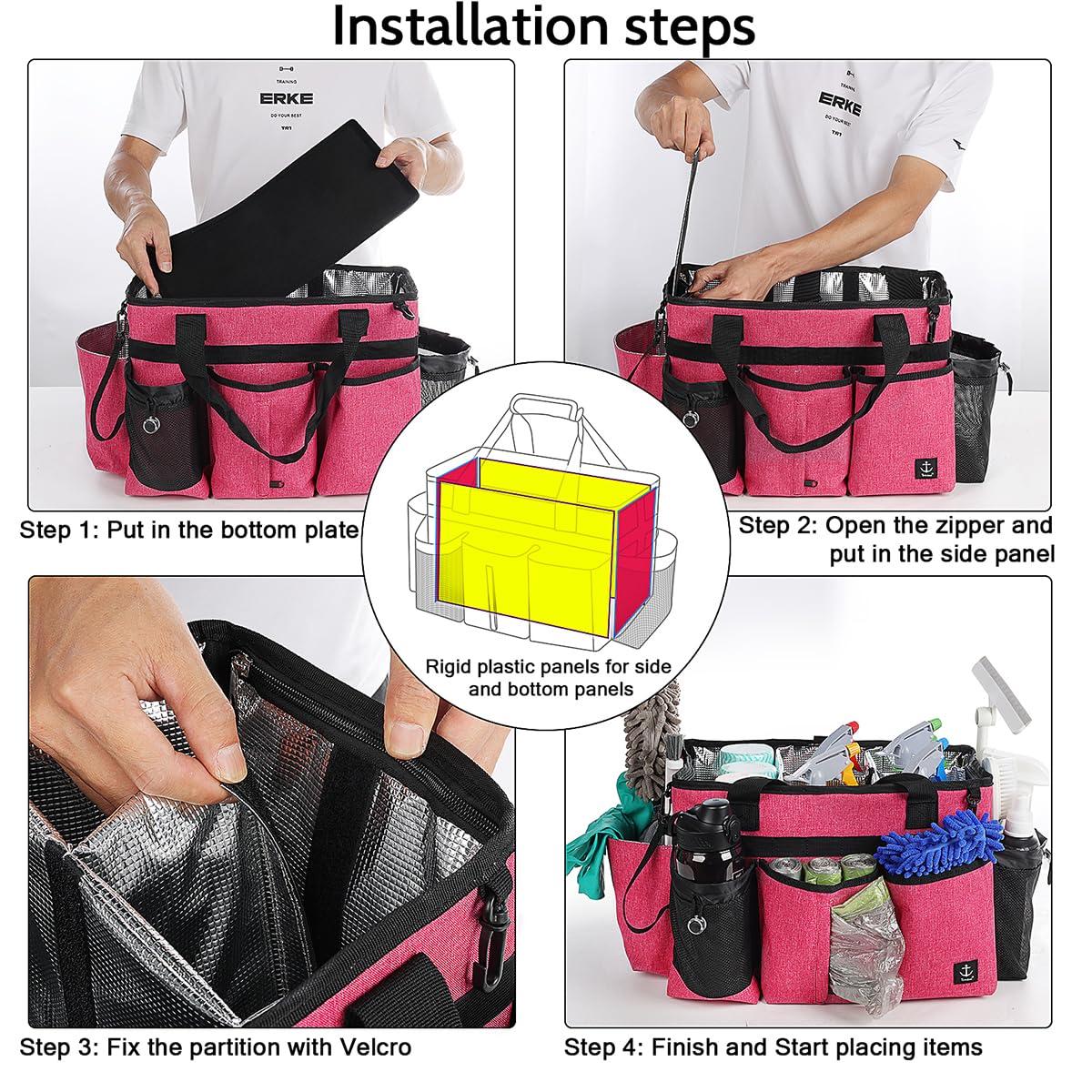 Timoxi Large Cleaning Caddy Bag Built-in Sturdy Support Board, Cleaning Organizer with Detachable Divider, Cleaning Supply Tote with Adjustable Shoulder Strap&Waist belt for Cleaners & Housekeeper - Image 7