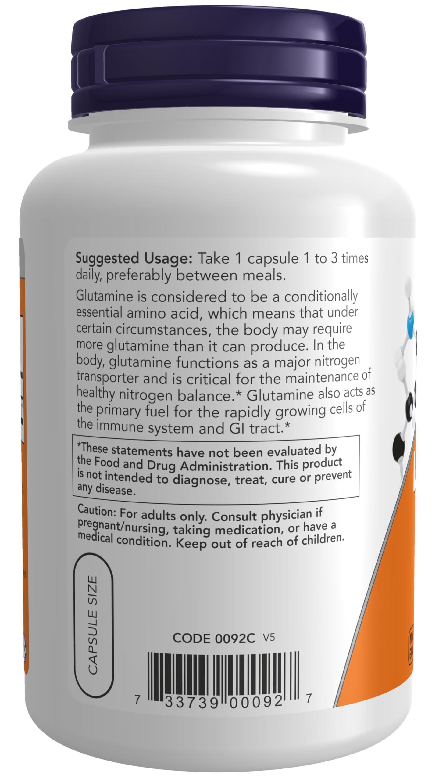 NOW Foods Supplements, L-Glutamine 500 mg, Nitrogen Transporter*, Amino Acid, 120 Veg Capsules - Image 2