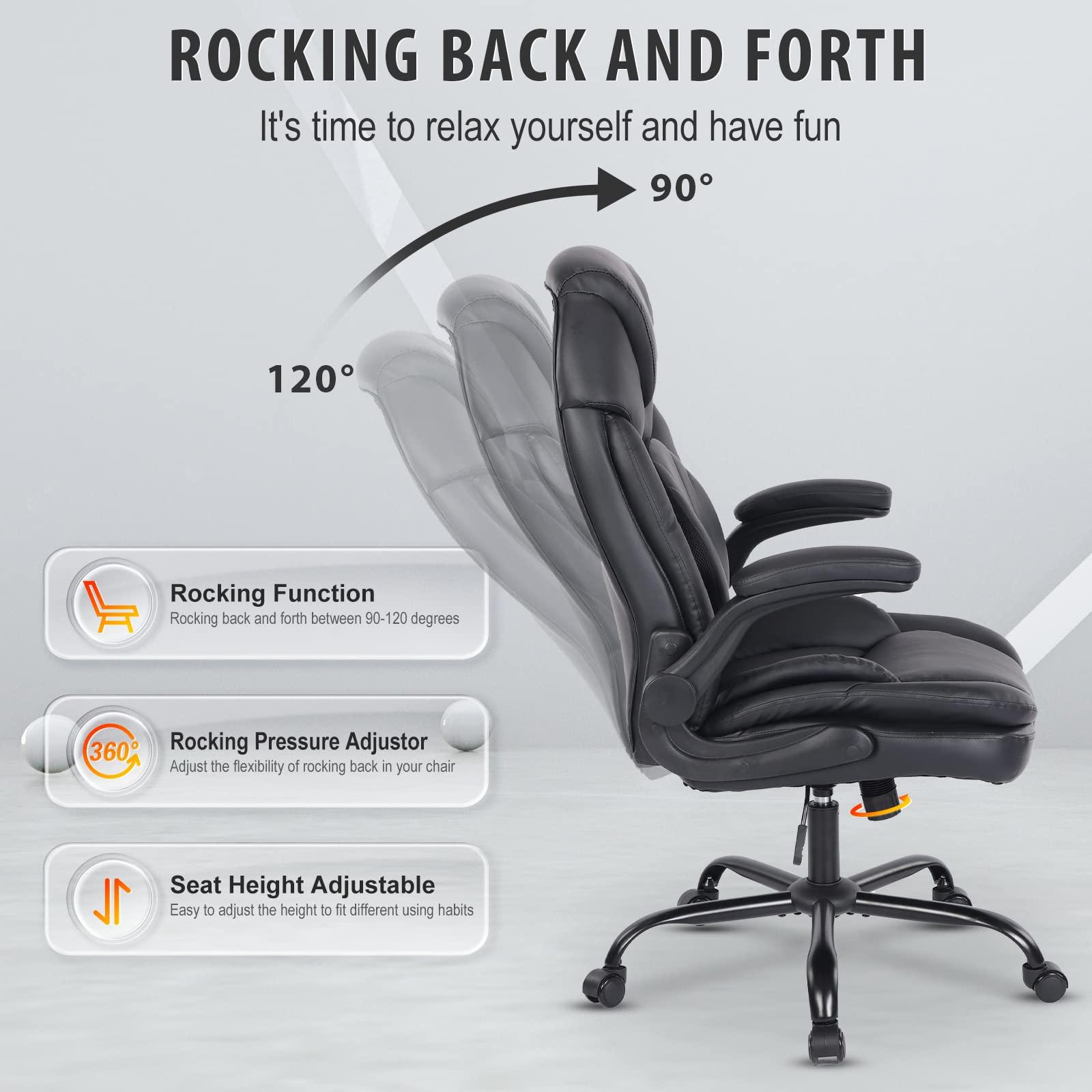 Comermax Ergonomic Executive Office Chairs with Lumbar Support, PU Leather Home Office Desk Chairs with Wheels and Flip up Arms, 90-120° Rocking Managerial Executive Chair (Black),Medium(300lbs) - Image 5