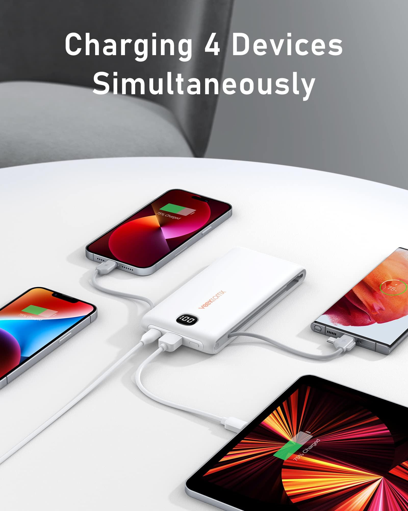 VEEKTOMX Portable Charger with Built in Cables 10000mAh, Power Bank for iPhone with Wall Plug, Travel Essential Fast Charging USB C Slim External Battery Pack for iPhone16/15/14, Samsung, iPad, etc - Image 5